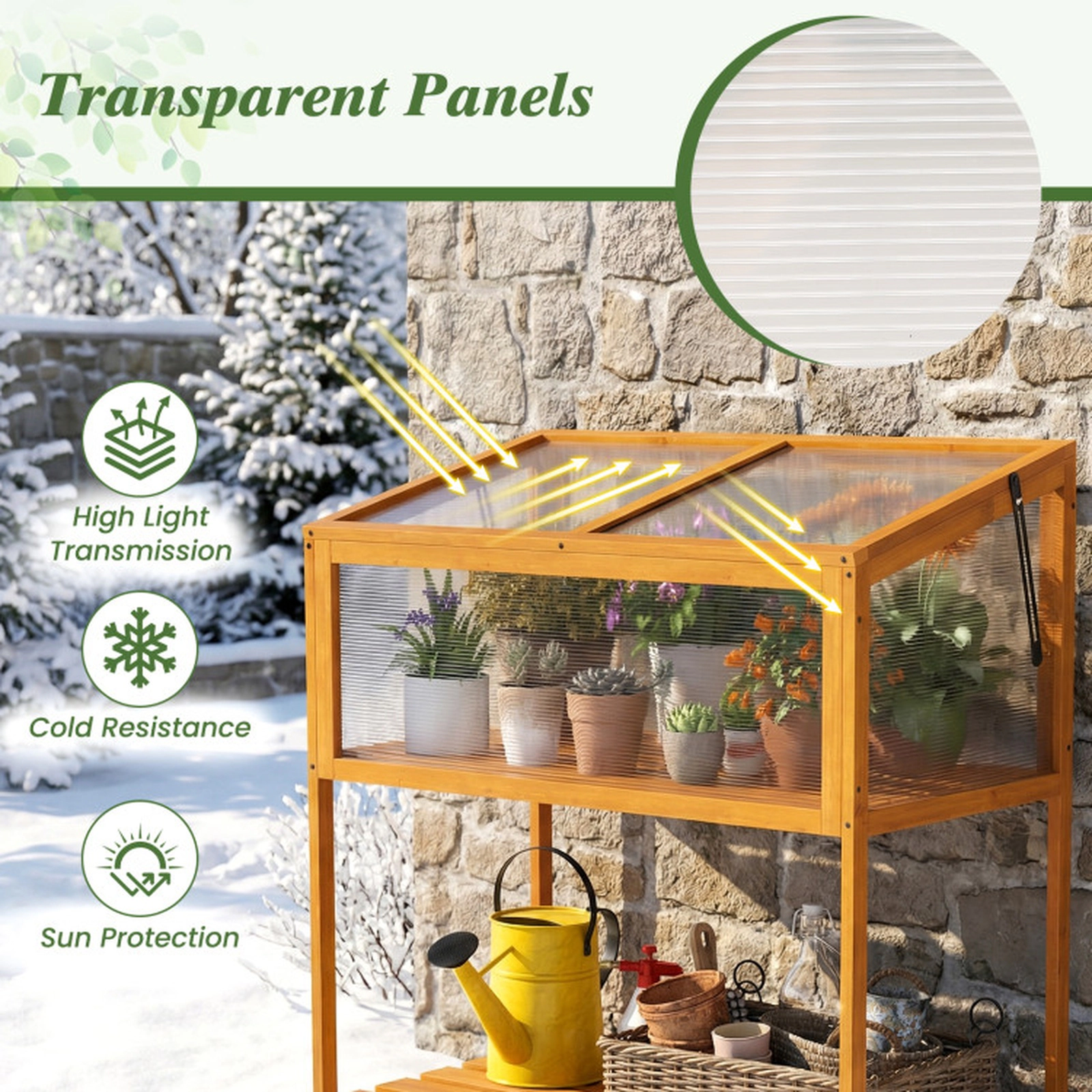 SUGIFT Orange Fir Wood Cold Frame Greenhouse with Openable Roof and Slatted Shelf 35.5-in W 20-in D 42-in H