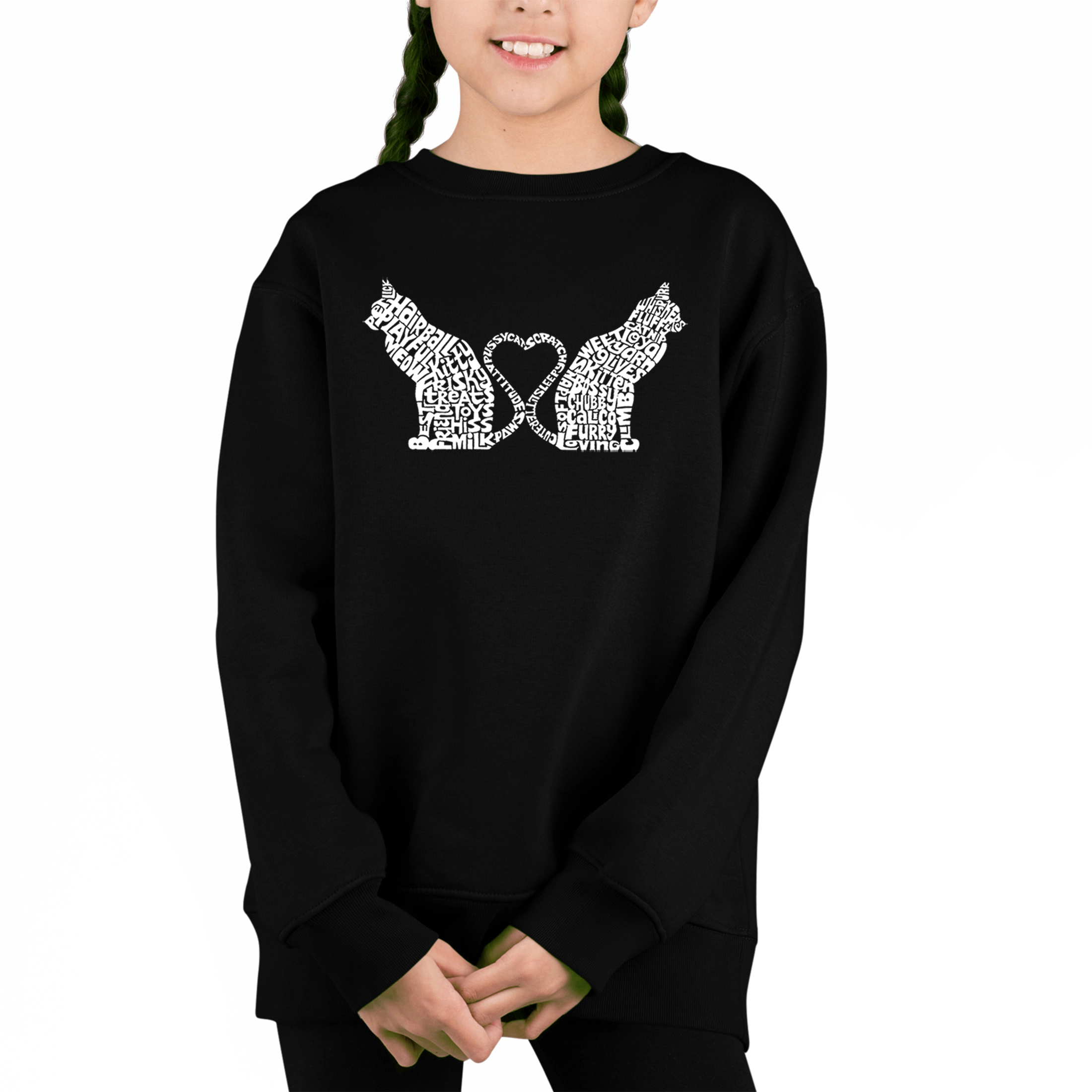 LA Pop Art Girl's Word Sweatshirt - Cat Tail Hearts