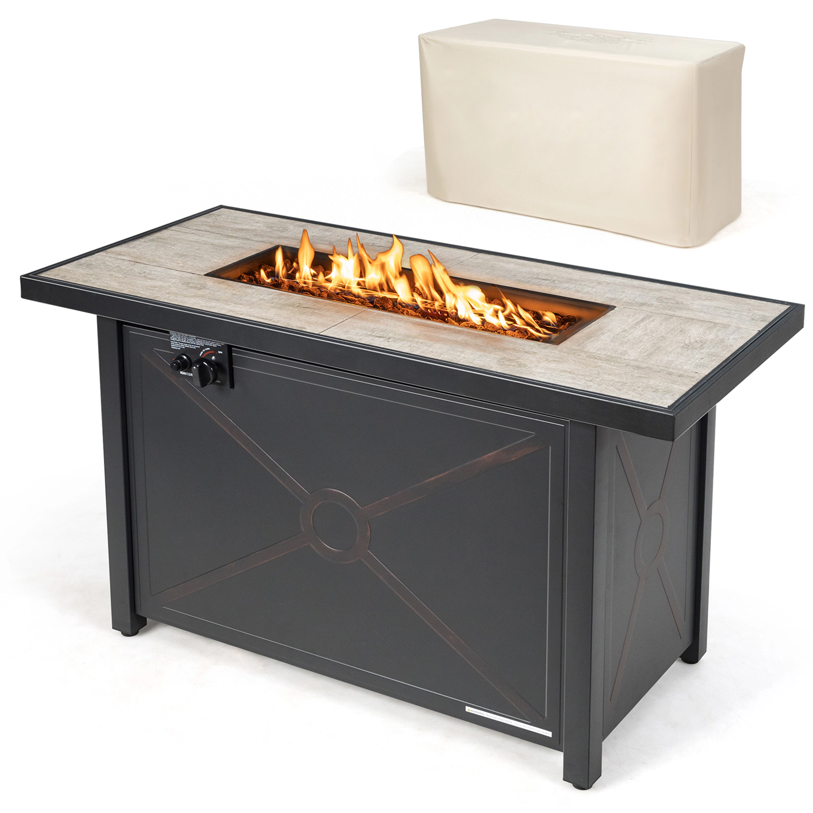 SUGIFT 42-Inch Rectangular Propane Fire Pit Table with Ceramic Tile Top and 60000 BTU Black