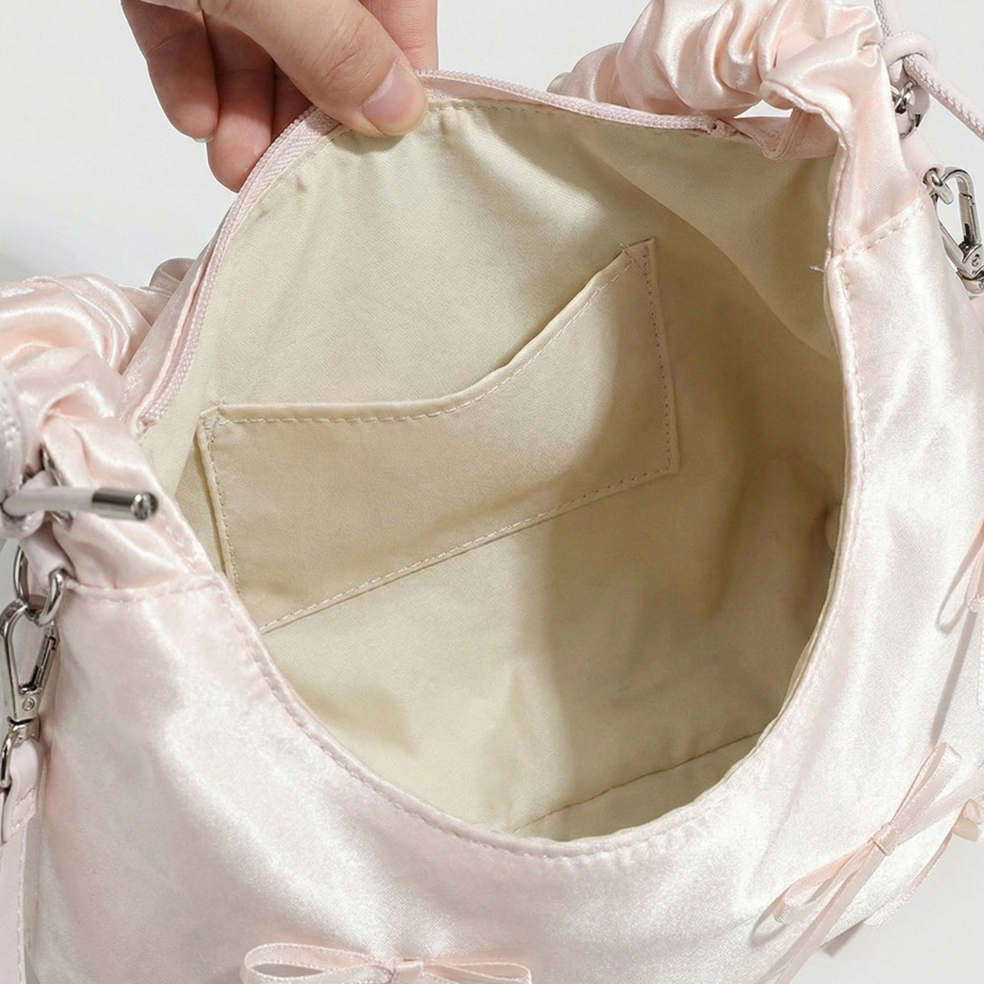 Alilang Women's Satin Shoulder Bag with Ruched Top Handle Adjustable Crossbody Strap and Soft Slouchy Silhouette