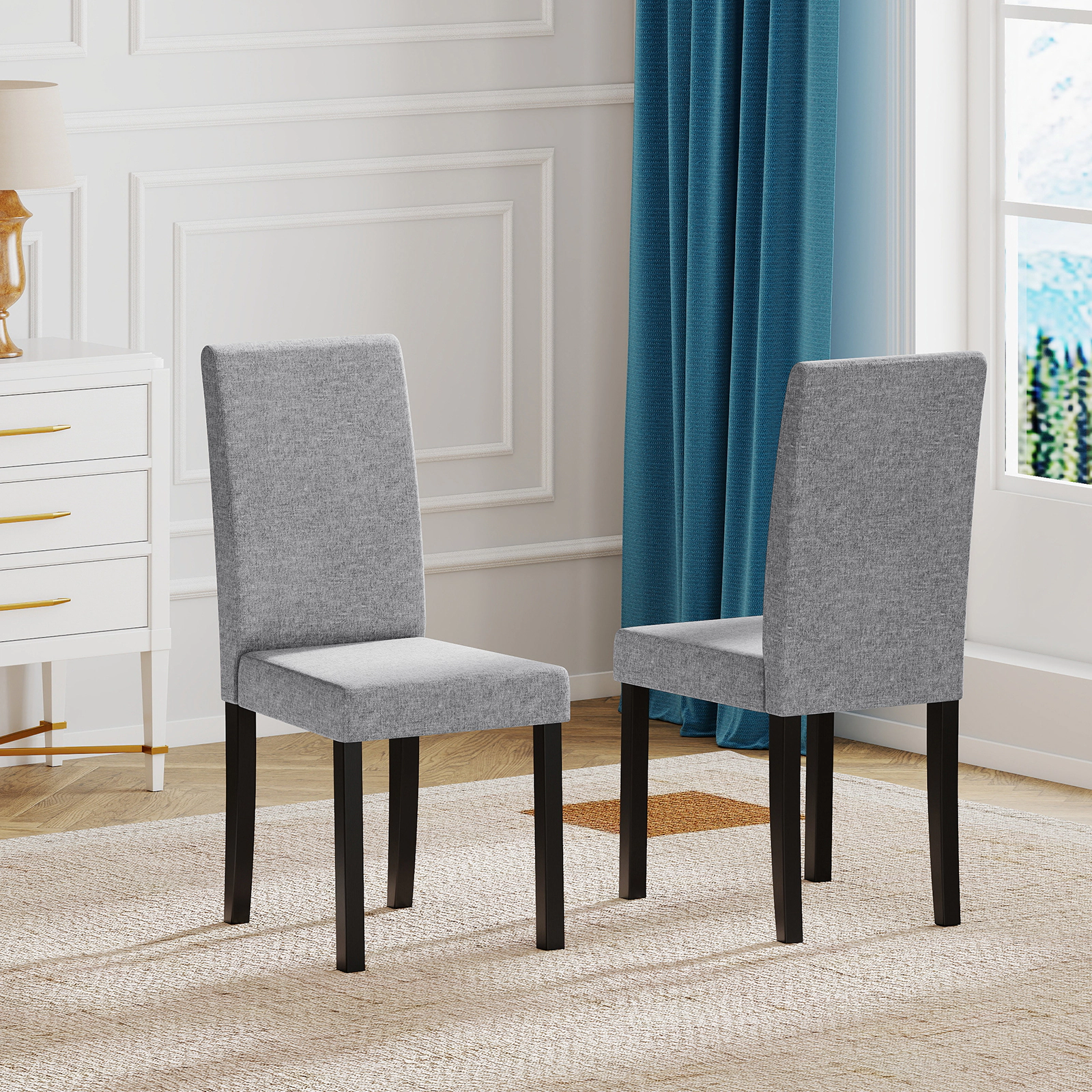 SUGIFT Set of 2 Mid-Century Modern Fabric Upholstered Parson Dining Chairs 330-Lb Capacity Light Gray