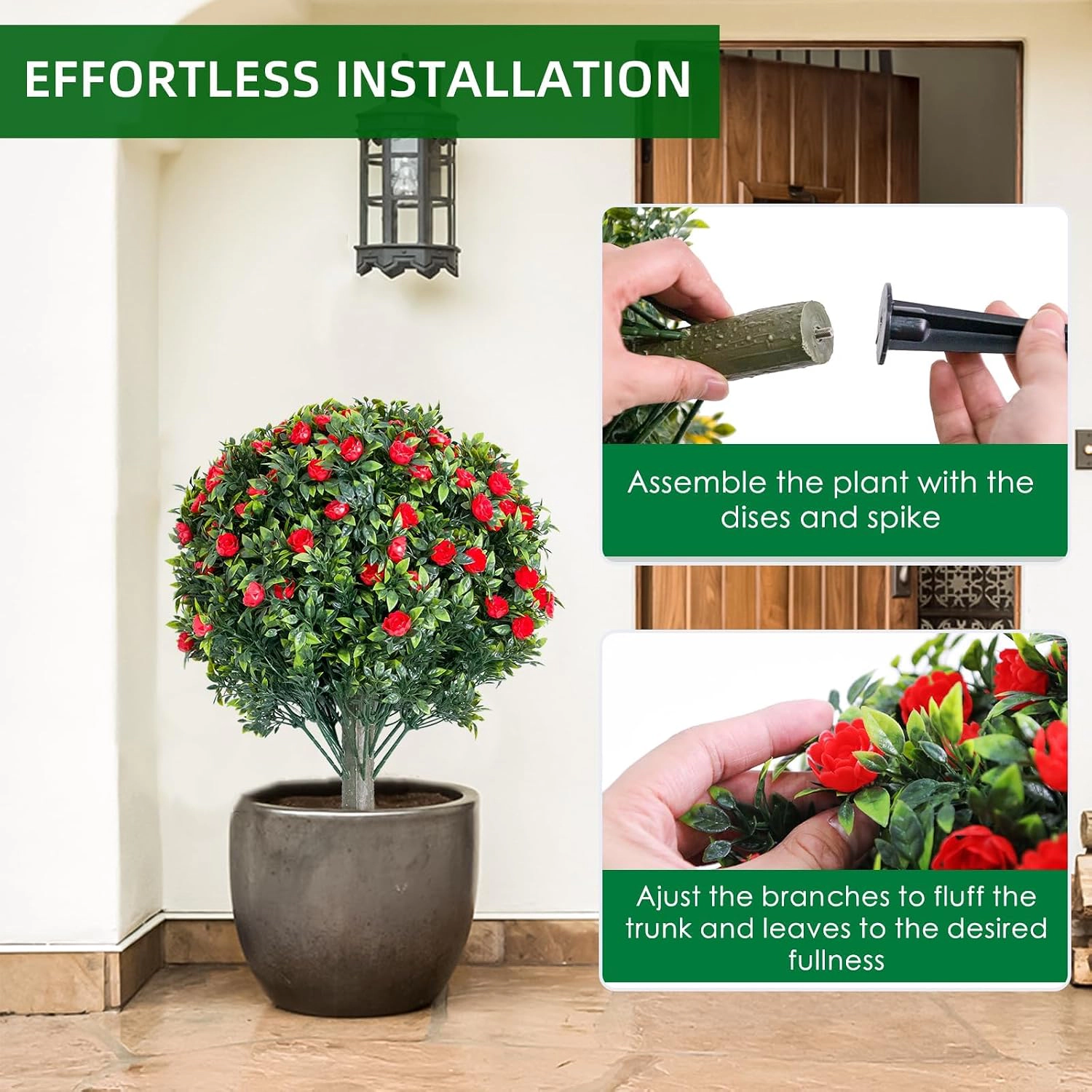 Artificial Topiary Trees, 2 Pack, Red Rose, 1.97 x 1.31 ft