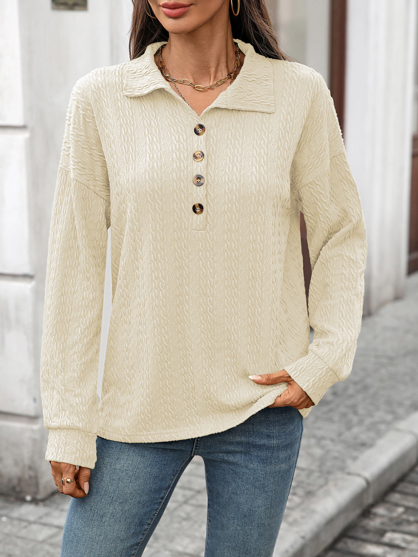 Enchanted Funland Womens Long Sleeve Henley Casual Ribbed Lightweight Tunic Tops