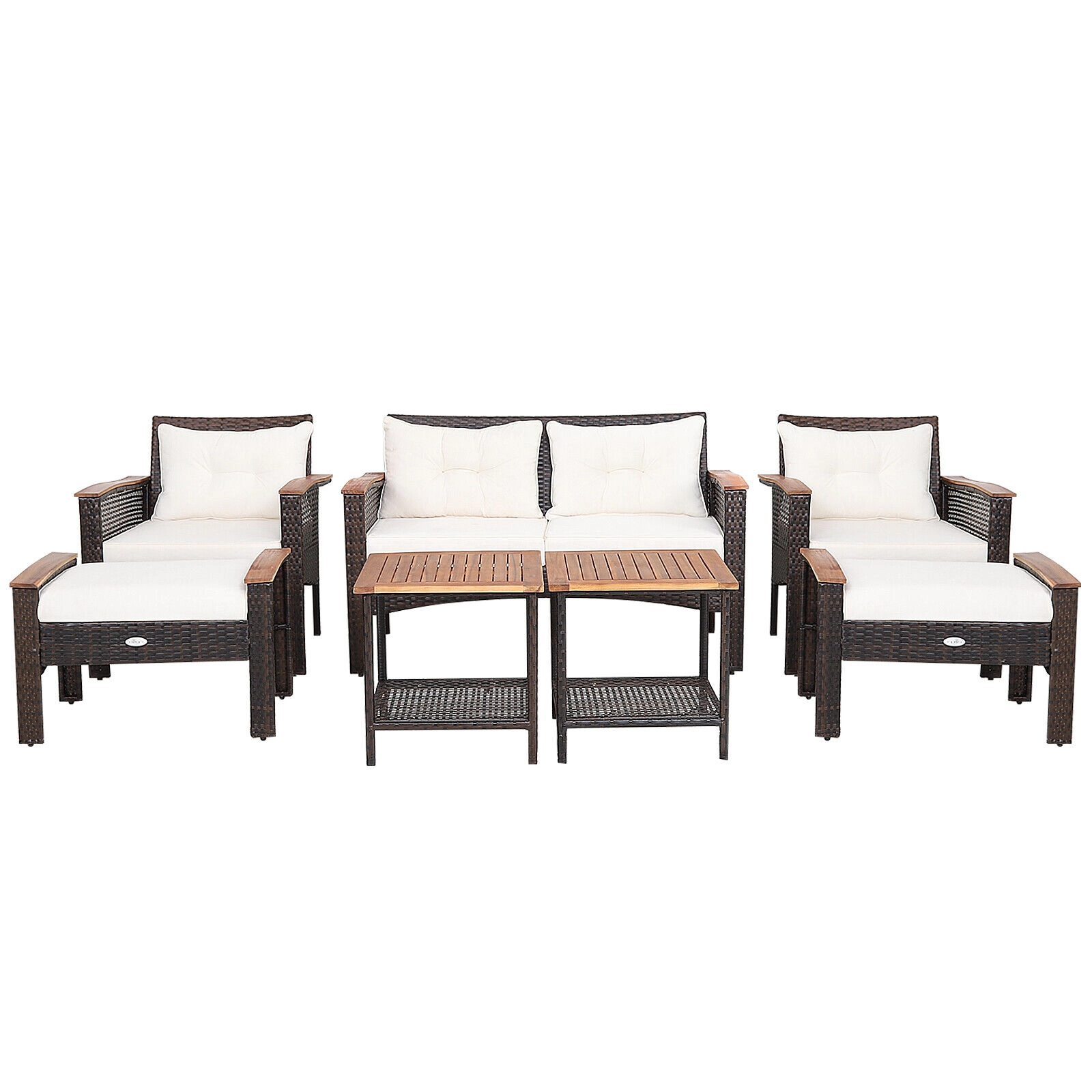 LJG 7 Pieces Patio Rattan Cushioned Conversation Furniture Set