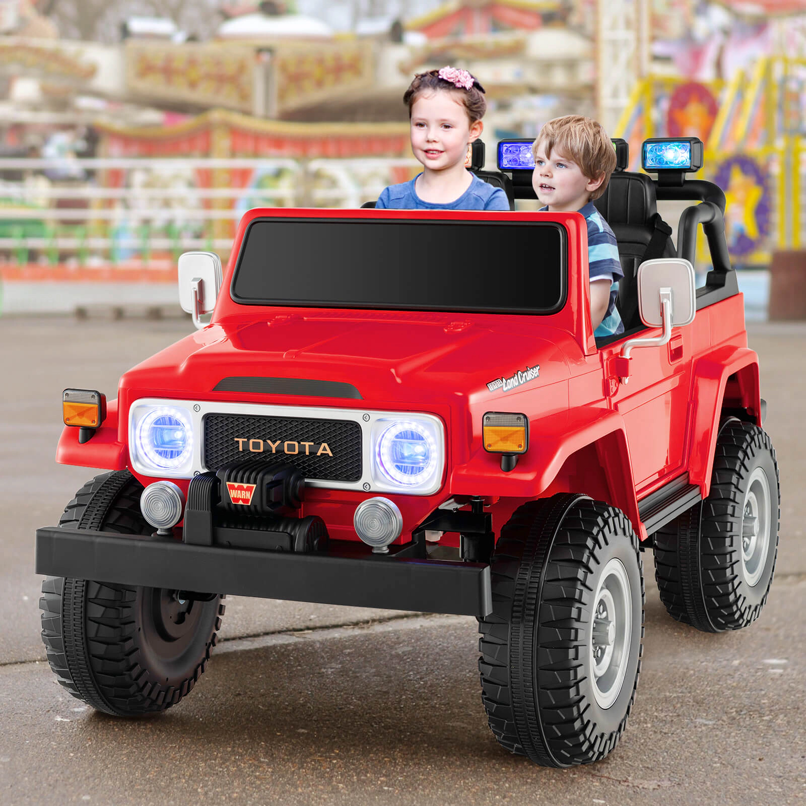 SUGIFT Red 2.4G Remote Control 2 Seat Kids 12V Licensed Toyota FJ40 Ride On Car