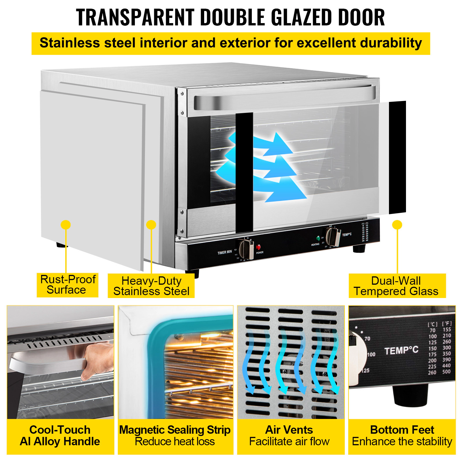 HONGGE Commercial Convection Oven / Conventional Countertop Toaster Glass Door Electric Baking with Wire