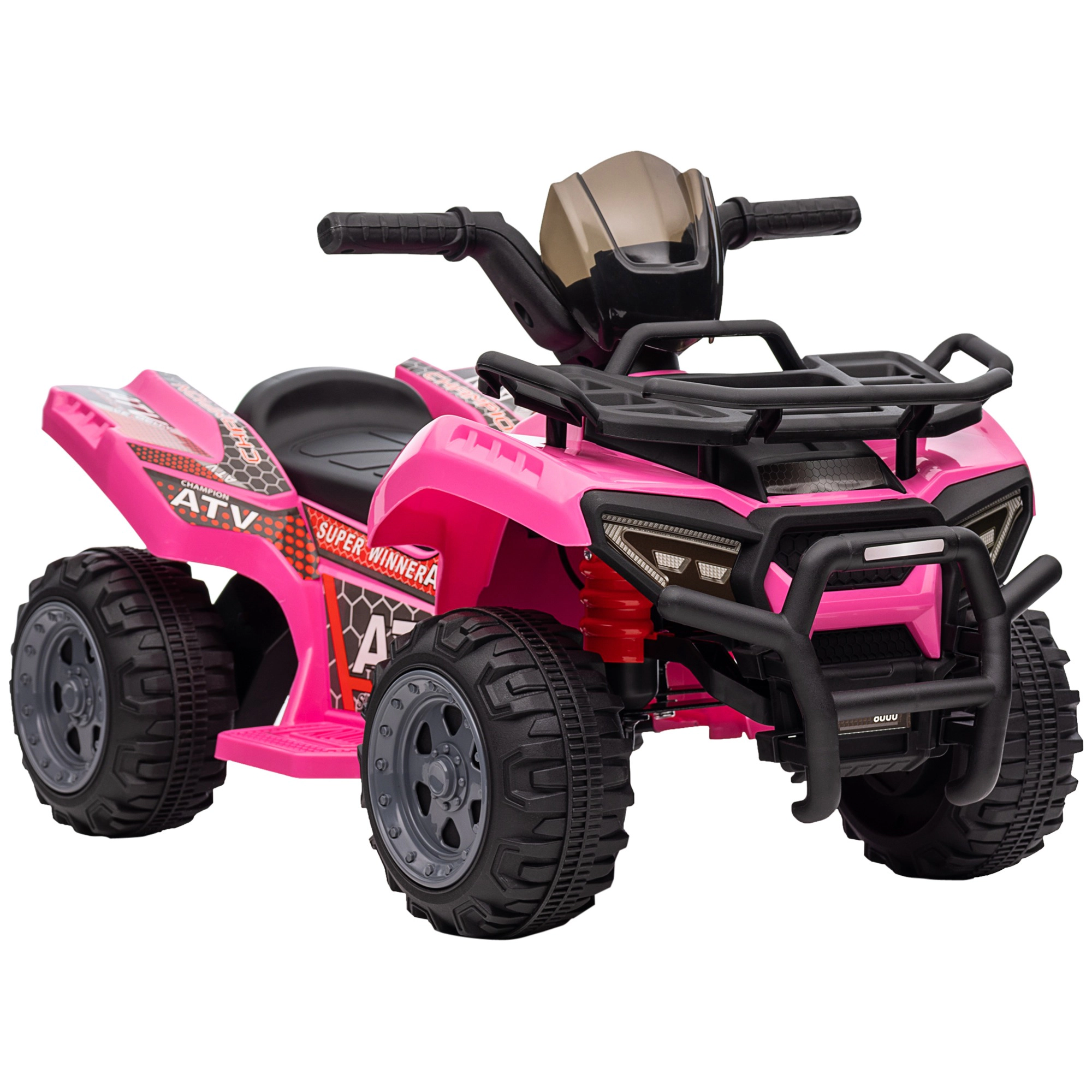 HONGGE 6V Kids ATV Ride-On Toy Car with Music and Handlebar Button Drive for Toddlers 18-36 Months, Pink