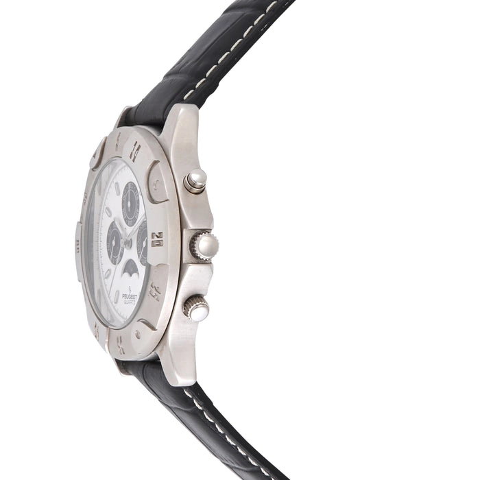 Peugeot Mens Round 40mm Multi-Function Moon Phase Watch with Leather Band