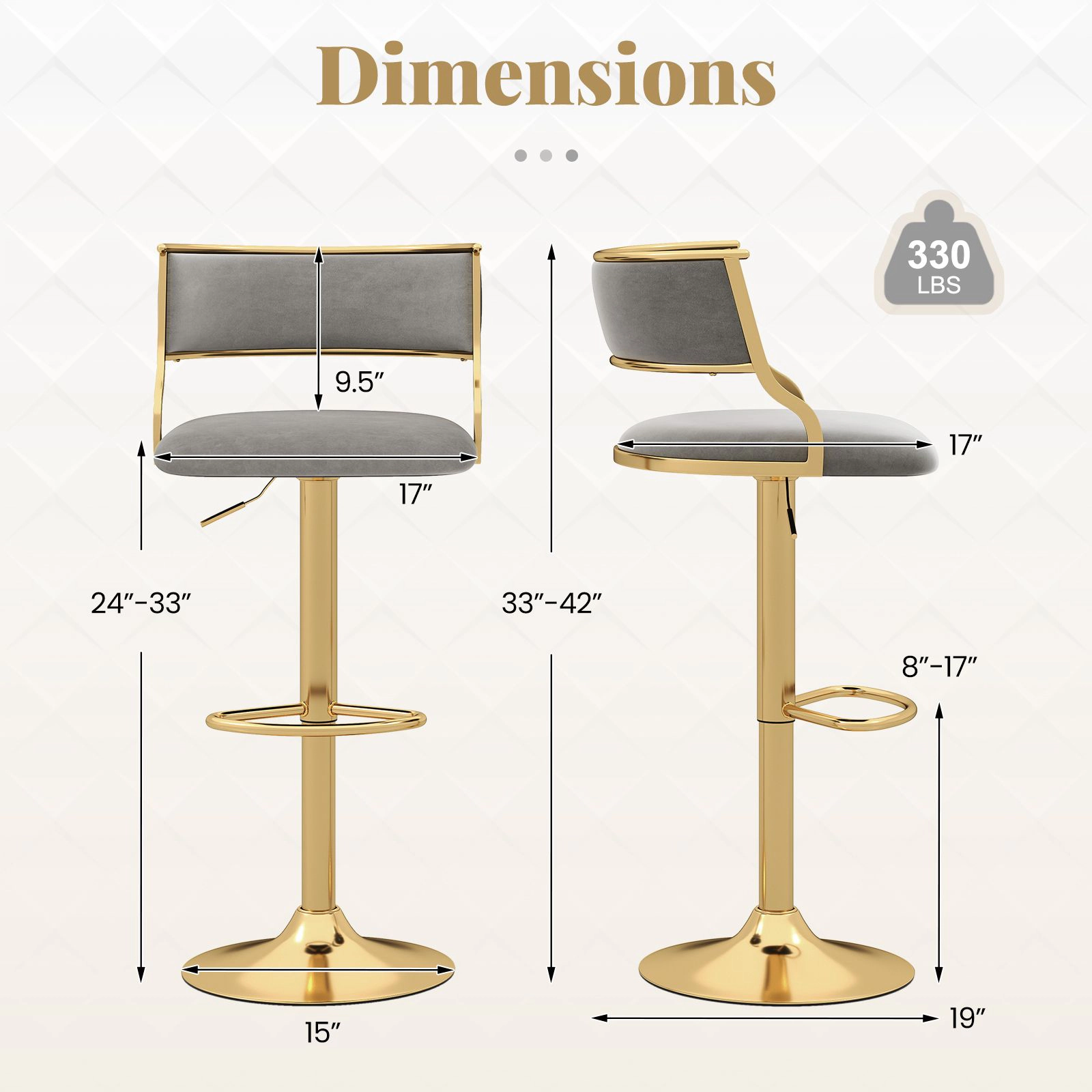 SlickBlue Set of 2 Velvet Swivel Bar Stools with Adjustable Height