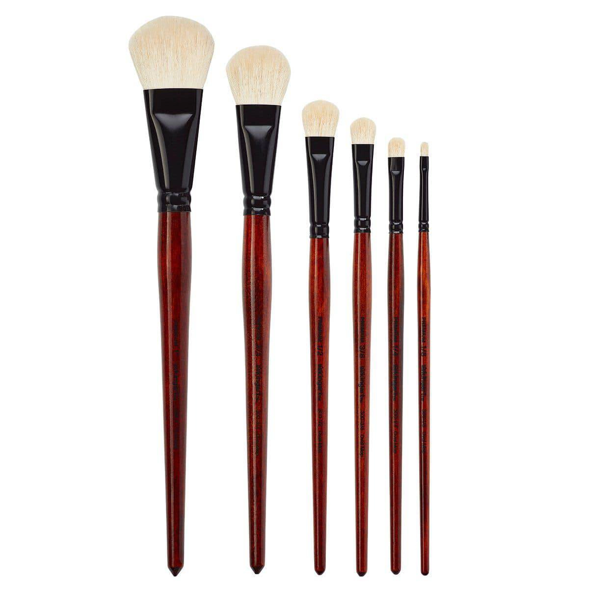 KINGART White Oval Mop Brush Set - 6 pc, Natural Goat Hair, Short Handles
