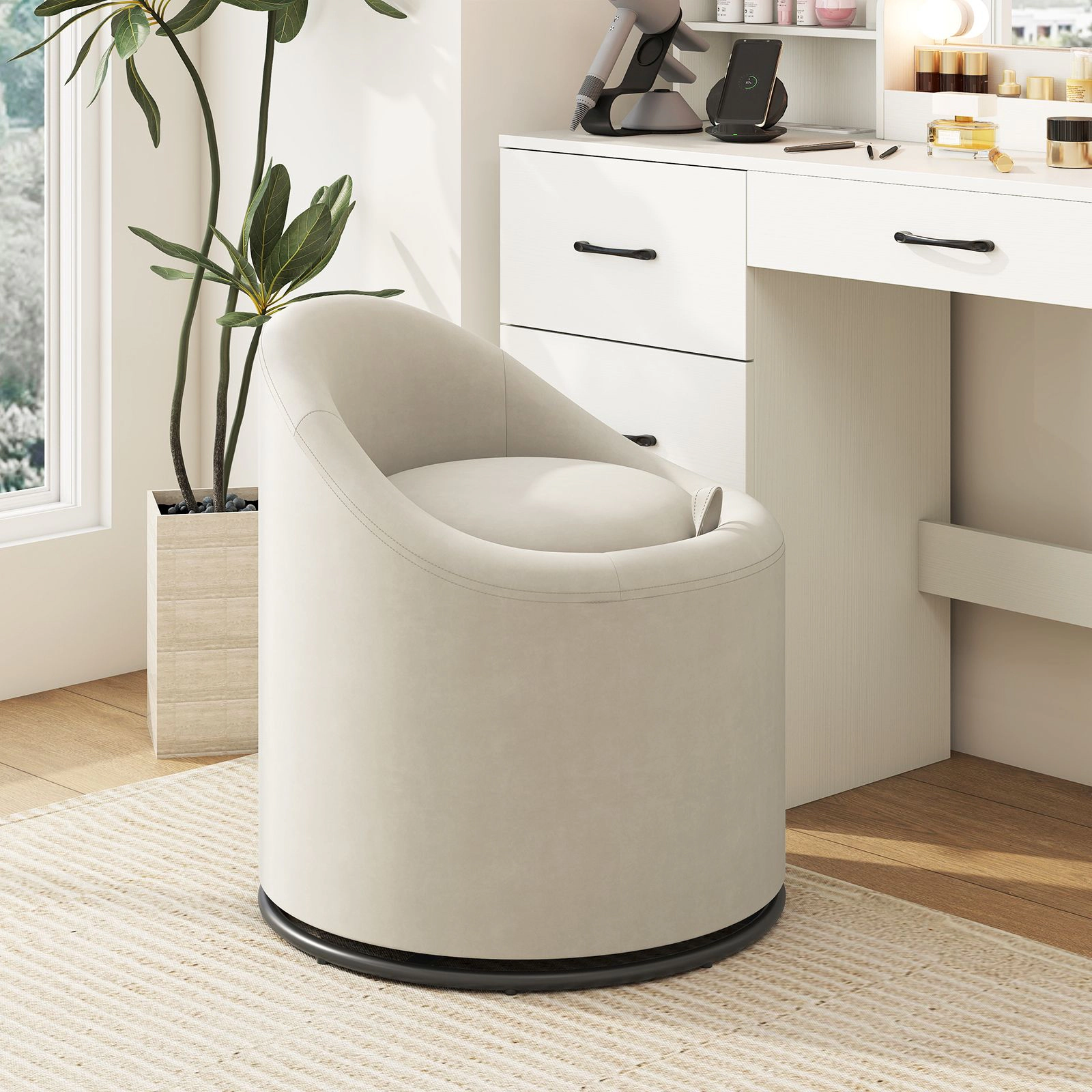 SlickBlue Upholstered Barrel Swivel Chair with Storage