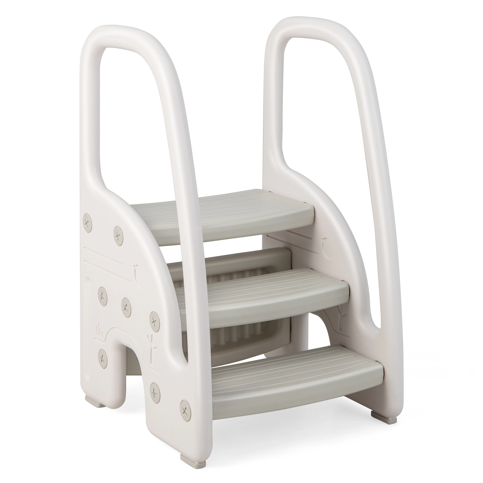 SUGIFT Gray 3-Step Toddler Step Stool with Safety Handles and Non-Slip Pedals for Bathroom and Kitchen