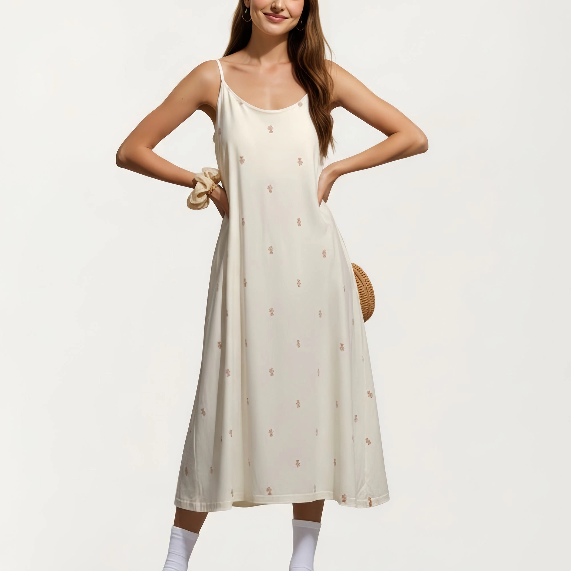Anna-Kaci Women's Sleeveless Pajama Dress with Spaghetti Straps Loose Fit Midi Sleepwear Nightgown Allover Print