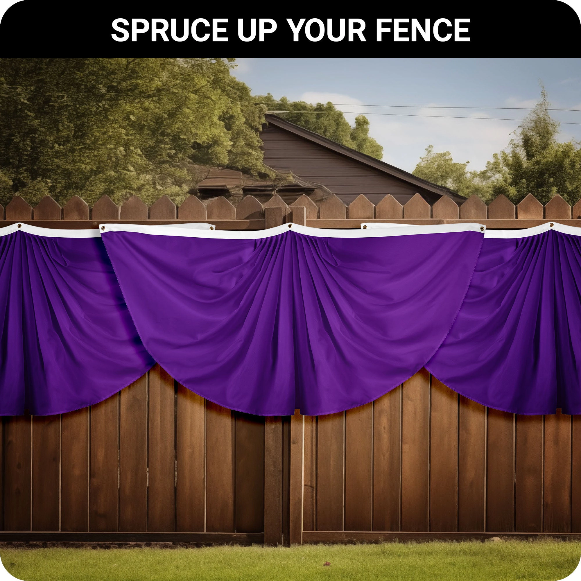 G128 Solid Purple Pleated Fan Flag 3x6 Ft, 150D Polyester, Brass Grommets, Indoor/Outdoor