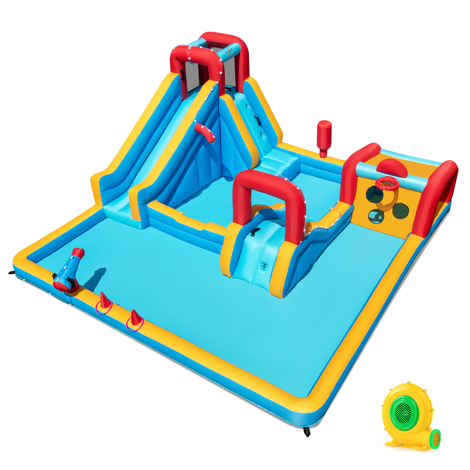 SUGIFT 680W Blower 9-in-1 Kids Inflatable Double Water Slide Park Giant Bounce House