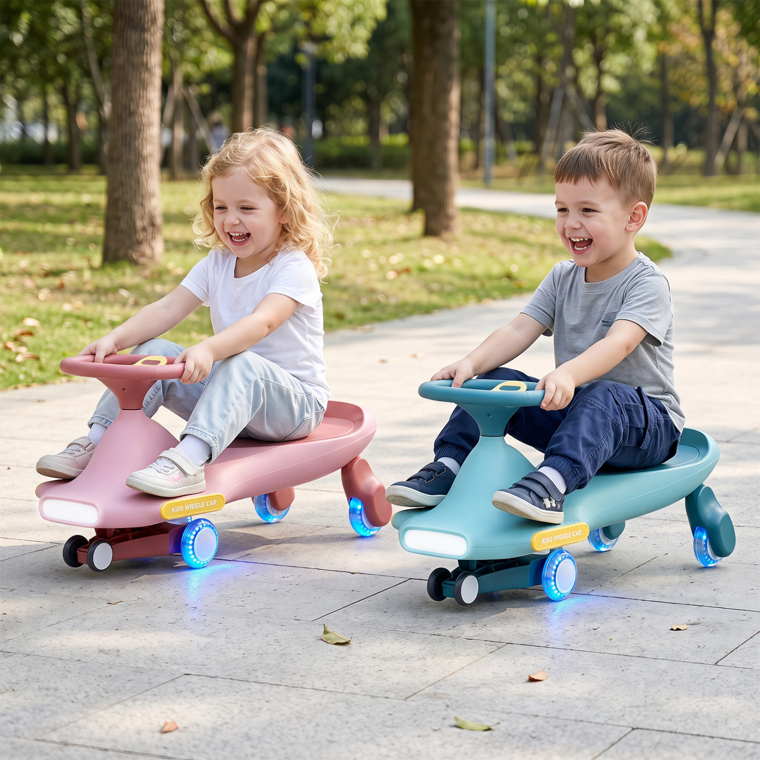 LJG Wiggle Car for Kids with LED Flashing Wheels Indoor Outdoor Play