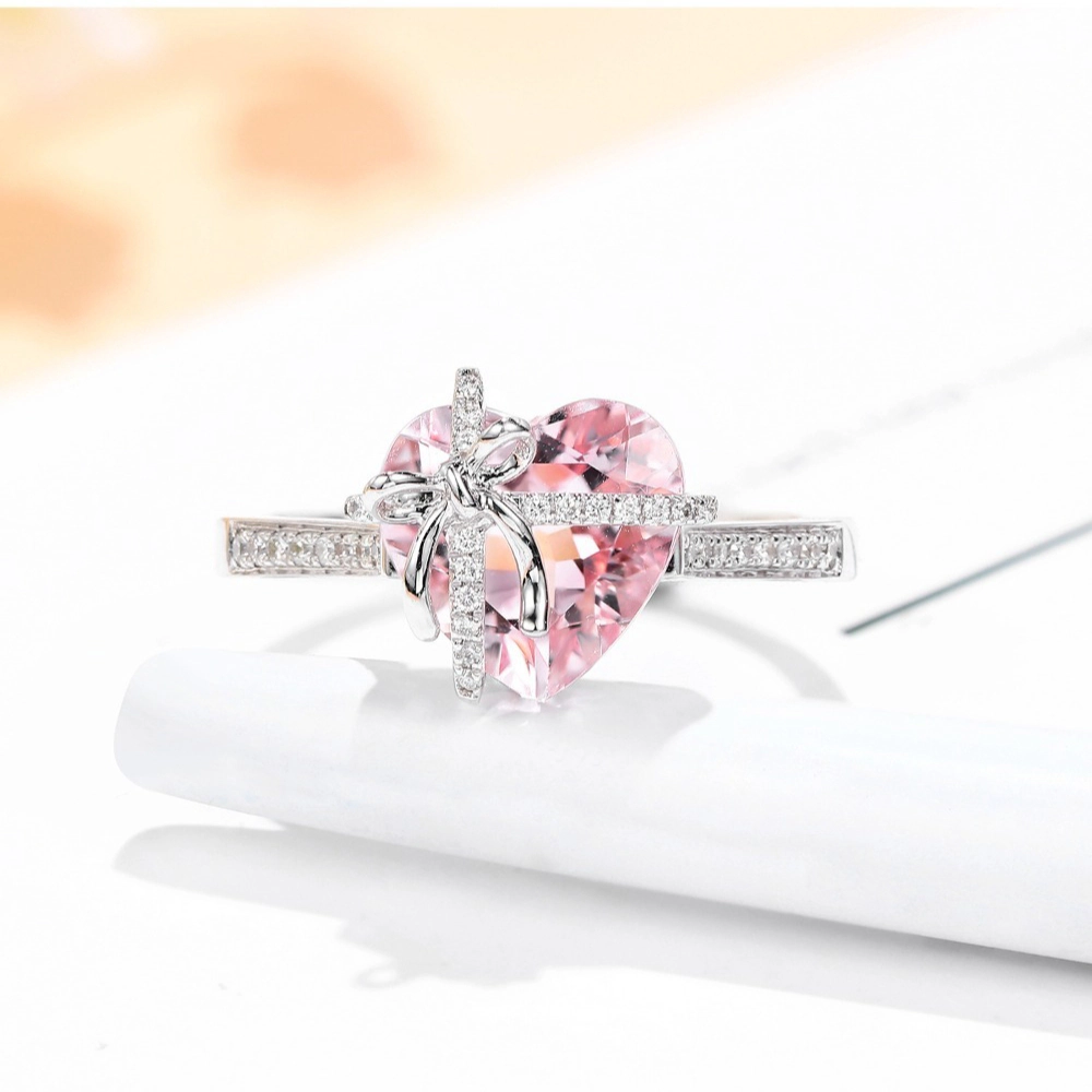 Wardrobe Whimsy Bow‑Knot Heart Cut Multicolor Cubic Zirconia Promise Ring