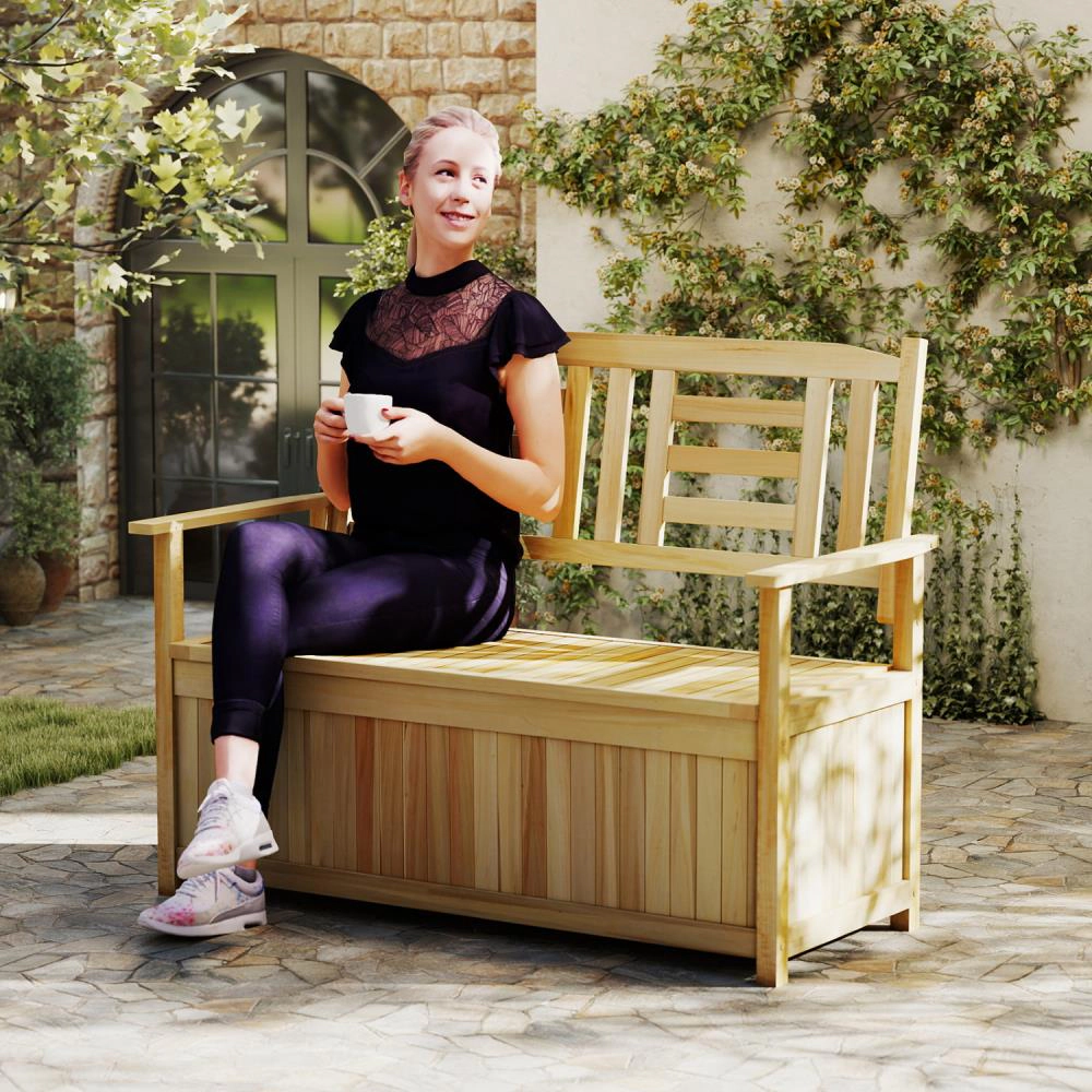 Hivvago 2-Person Garden Bench with 49 Gal Storage Bench and Backrest