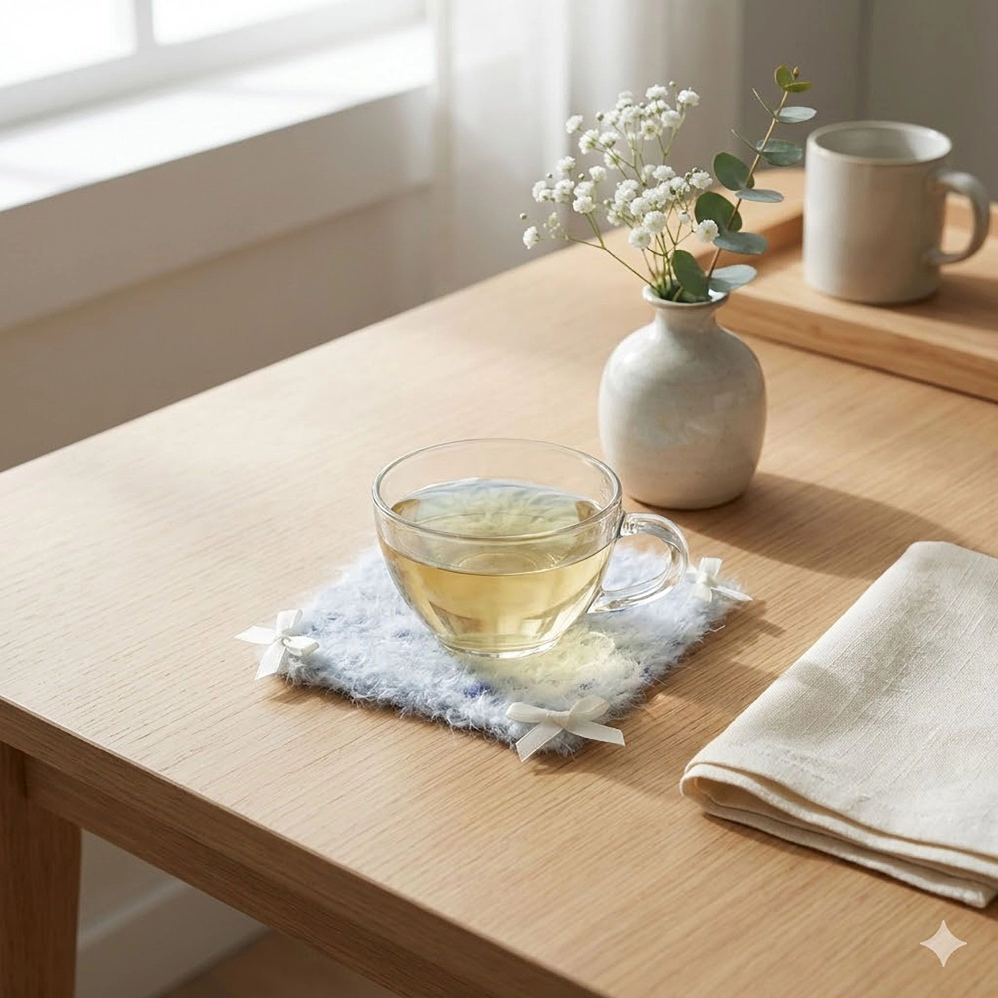 Alilang Unisex Plush Knit Coaster with Bow Corners Soft Table Protector