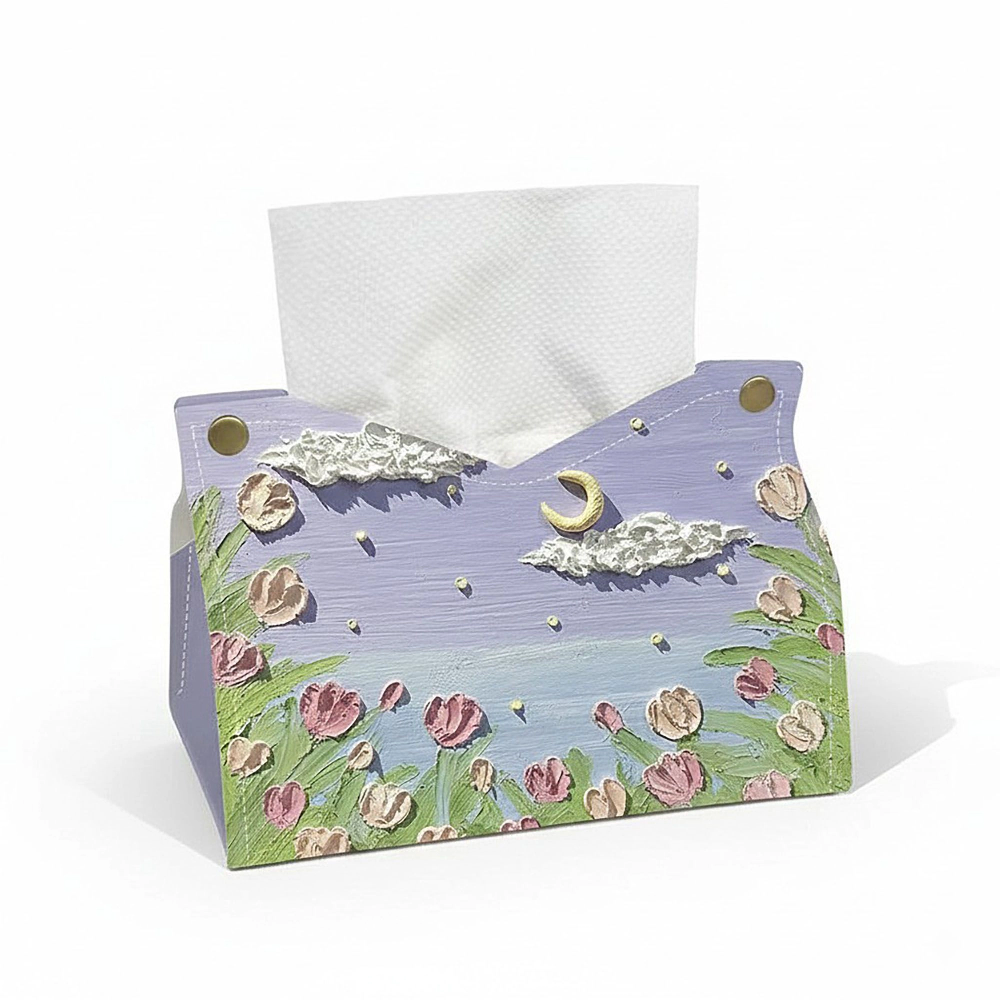 Alilang Unisex 3-Piece Floral Decorative Tissue Box Cover with Painted Tulip Design