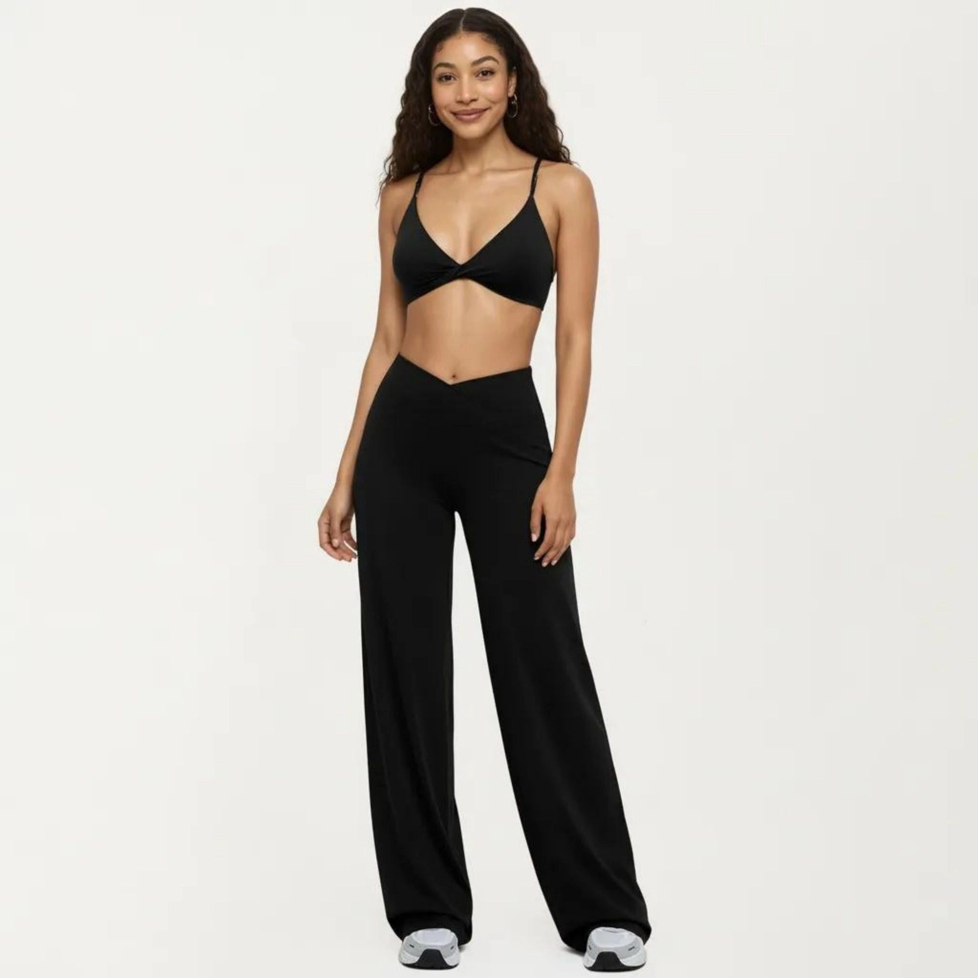 Anna-Kaci Women's High-Waist Crossover Wide-Leg Yoga Pants Stretch Athletic Lounge Workout
