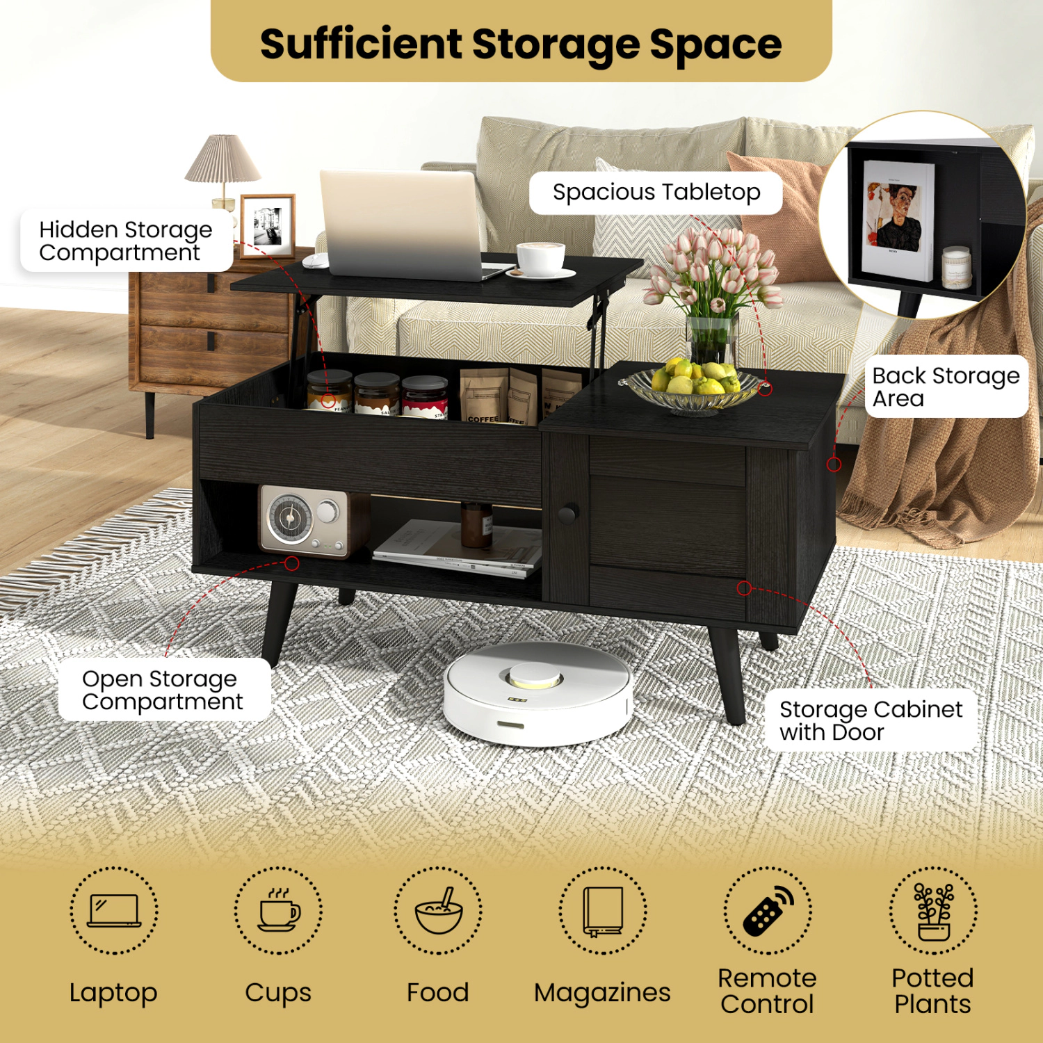 Hivvago Multi-Functional Coffee Table Featuring Lift Top and Concealed Storage