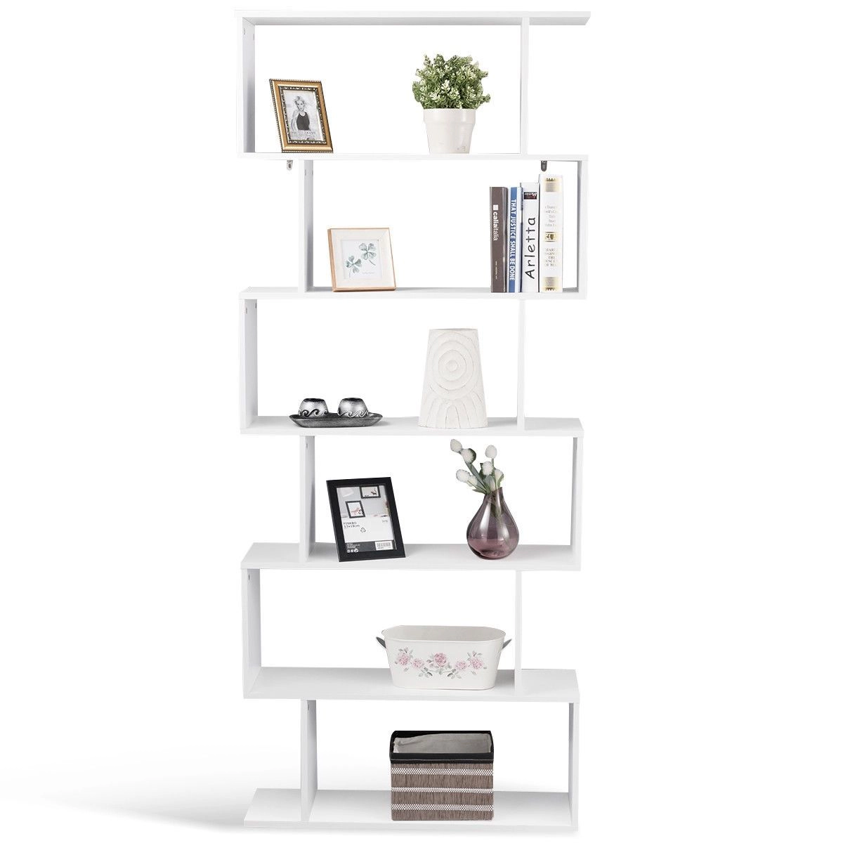 SlickBlue 6-Tier S-Shaped Bookshelf, Freestanding Display Shelf