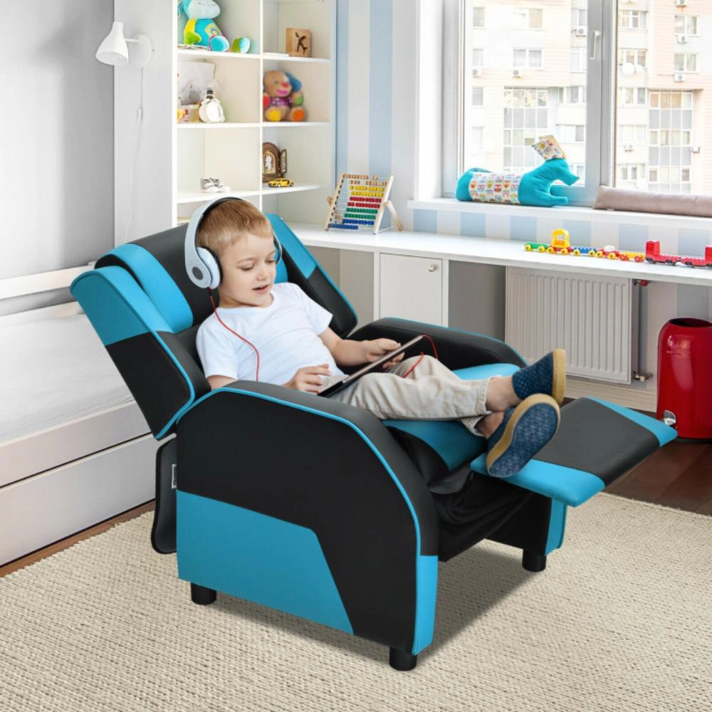 Hivvago Kids Youth Pu Leather Gaming Sofa Recliner With Headrest And Footrest