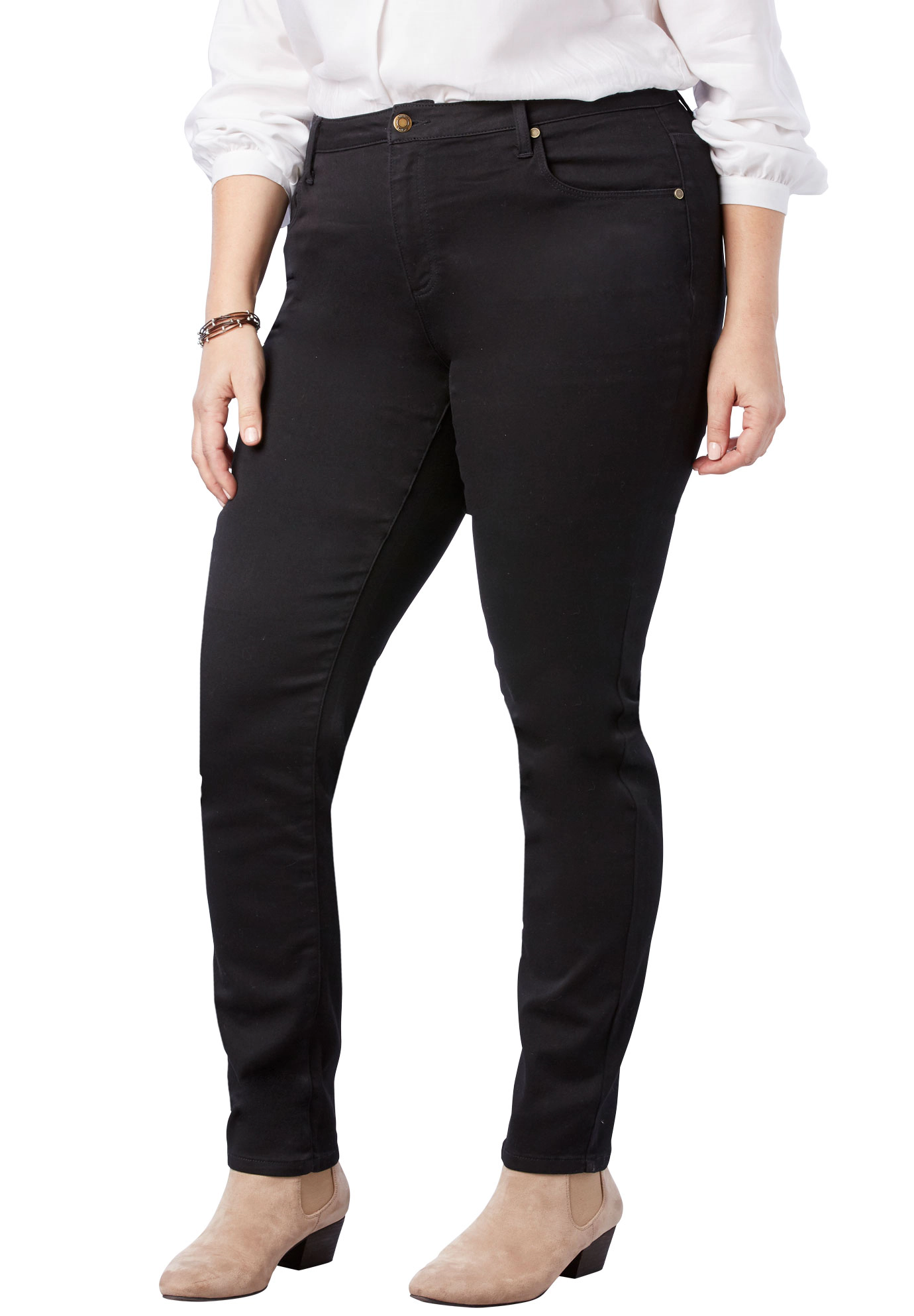 Woman Within Plus Straight-Leg Stretch Comfort Denim Five-Pocket Jeans
