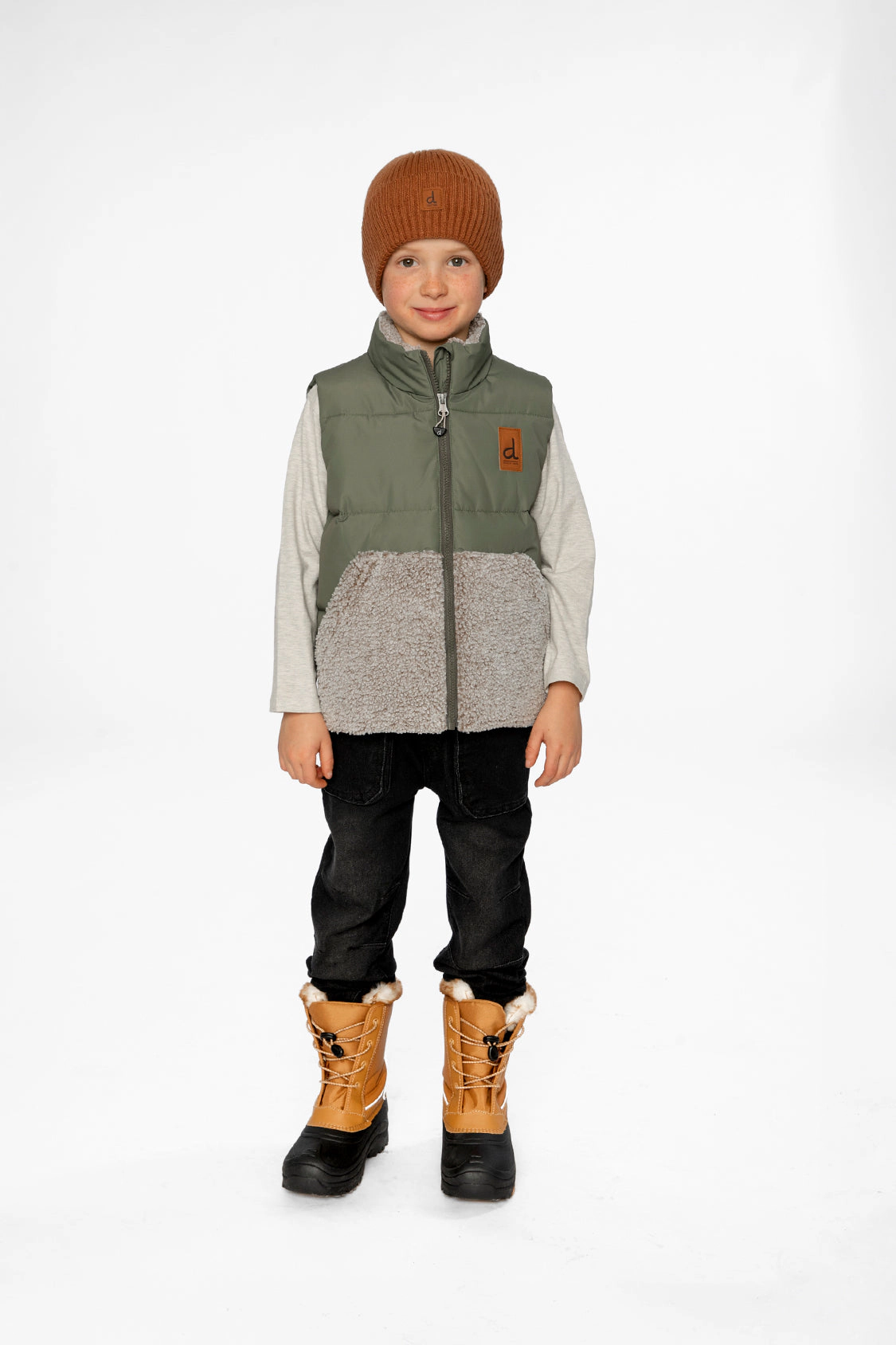 Deux par Boys Quilted Sherpa Sleeveless Mid-Season Vest with Kangaroo Pocket