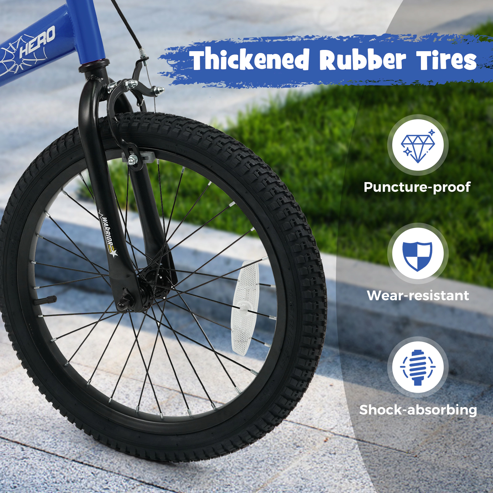 18-in Kids Bike Boys Short-Reach Handbrake Coaster Brake Removable Training Wheels Soft Padded Saddle Ages 4-8 Navy