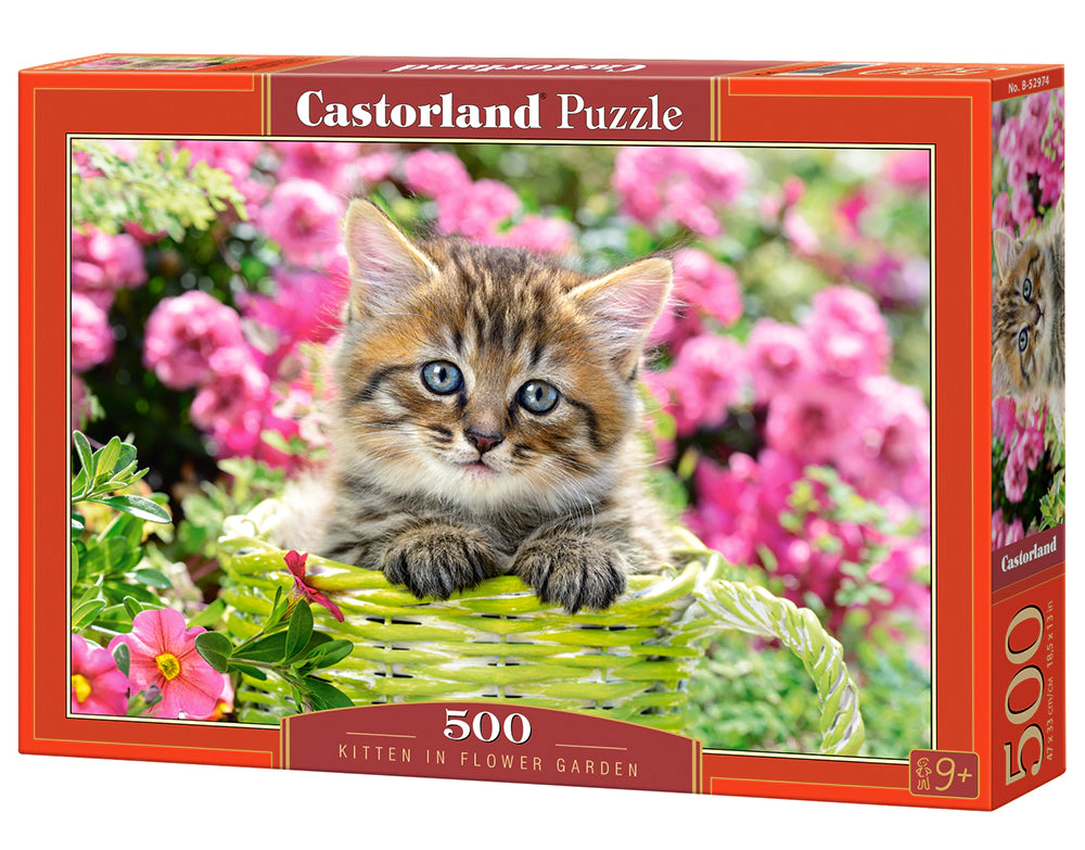 CASTORLAND 500 Piece Jigsaw Puzzles, Kitten in Flower Garden, Cat puzzle, Kittie puzzle, Cute cat, B-52974