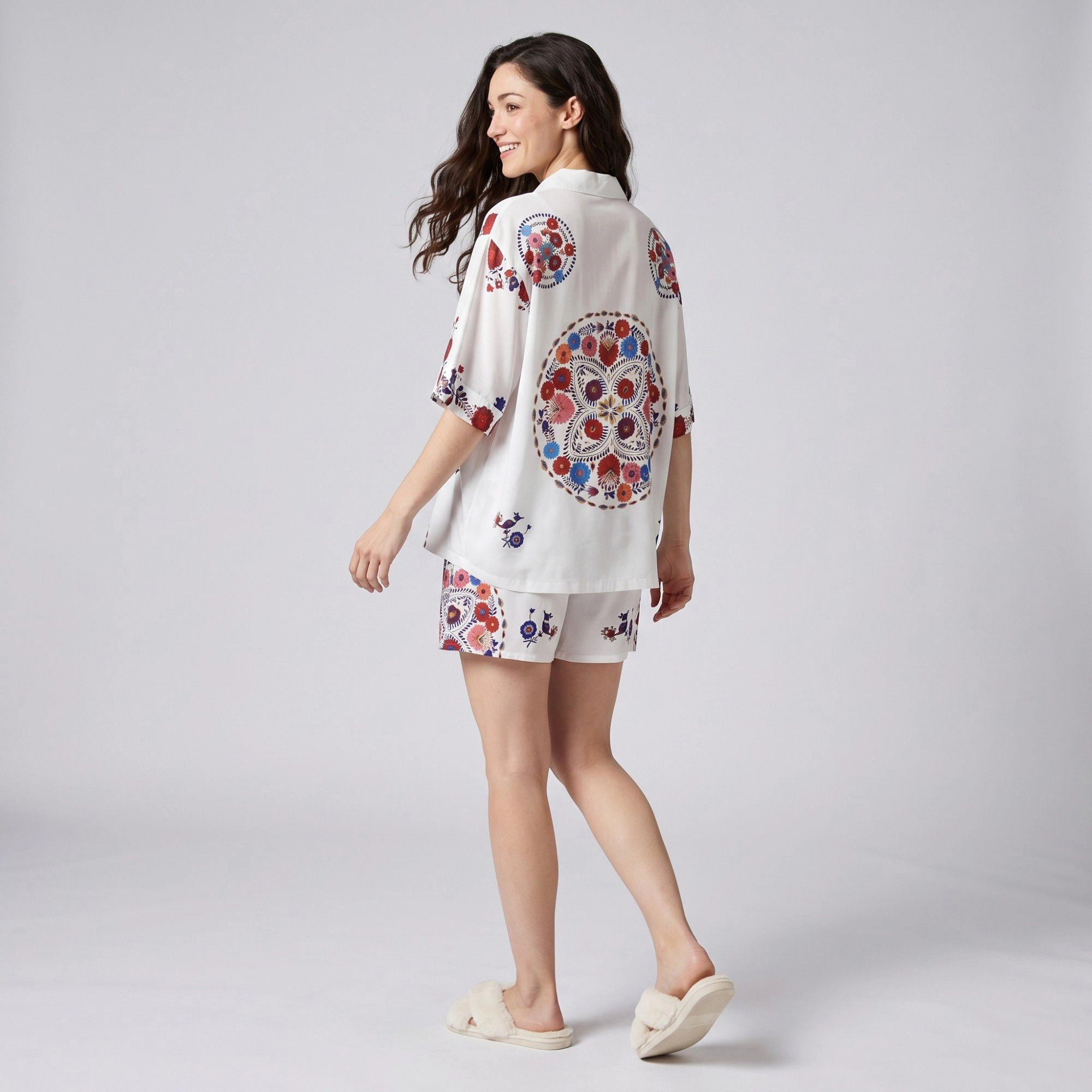 Anna-Kaci Women's 2-Piece Paisley Floral Short Pajama Set with Button Top and Matching Shorts