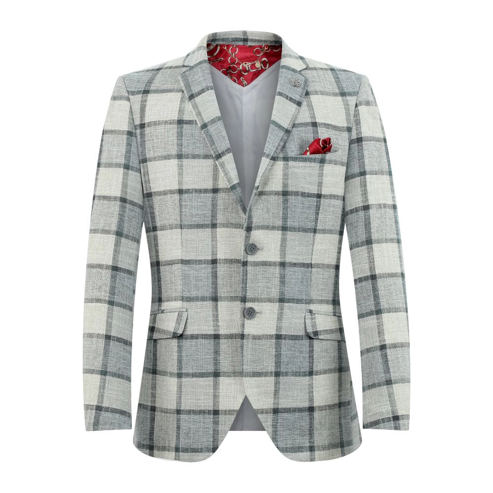 Elie Balleh Boys Slim Fit Big Plaid Blazer