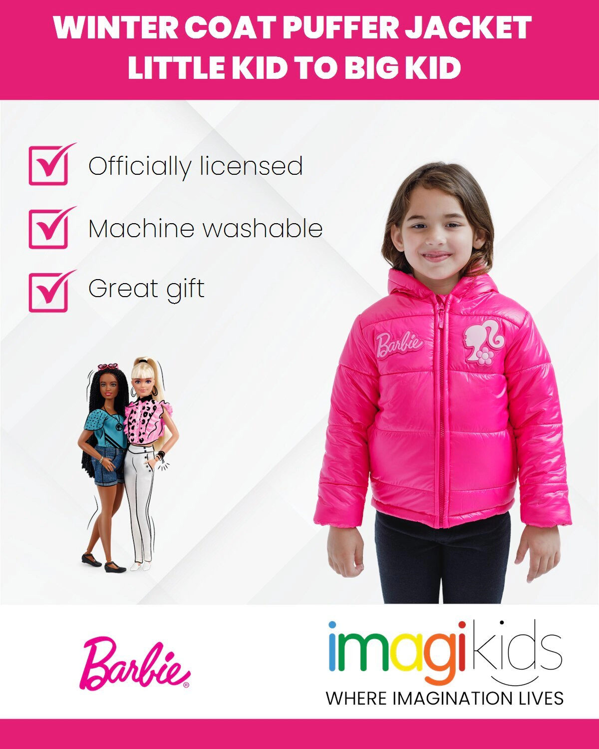 Barbie Girls' Hooded Puffer Jacket