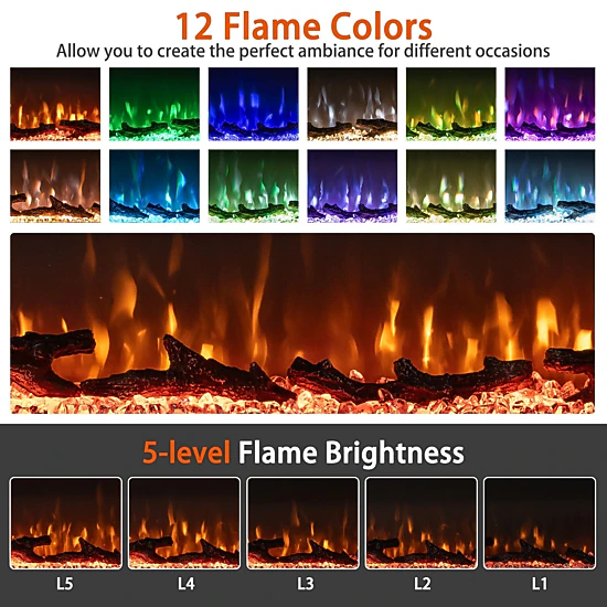 SlickBlue Wall Mounted Recessed Electric Fireplace Heater with LED Flame