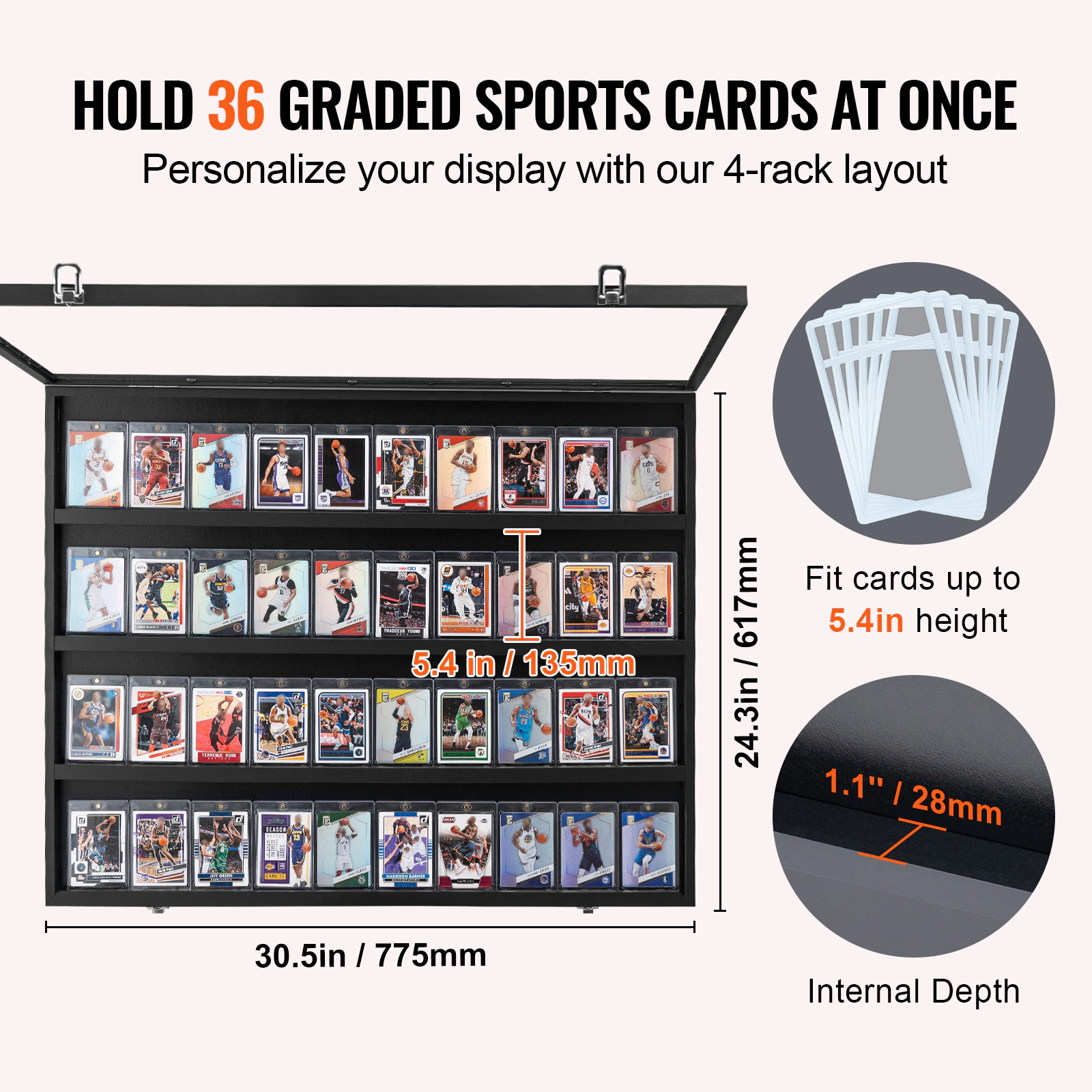 HONGGE Jersey Display Frame Case Large Lockable Sport Jersey Shadow Box with 98% UV Protection PC Glass and Hangers for