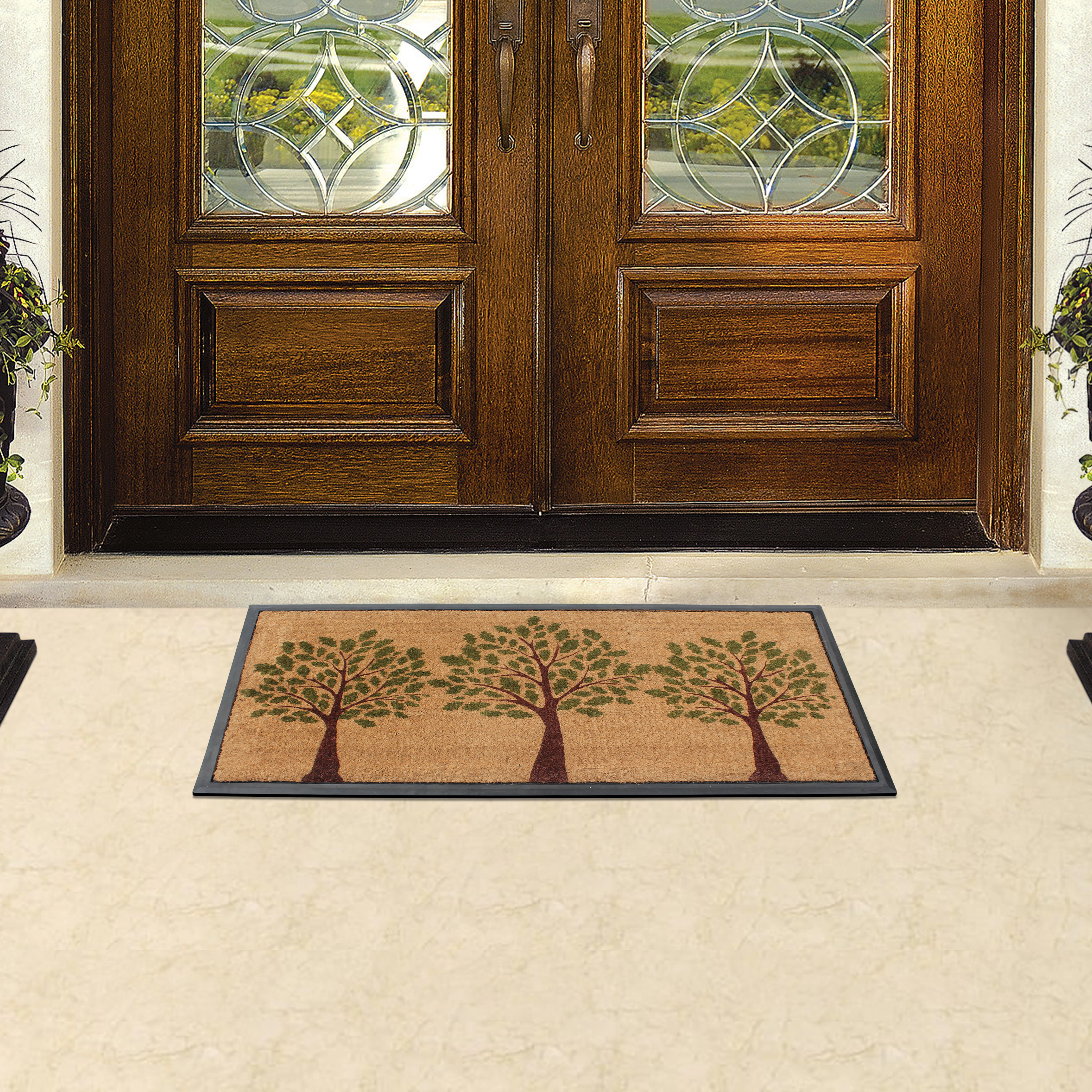 A1 Home Collections Door Mat 24x48 Inches Heavy Duty Non-Slip Rubber-Backed Green Three Tree