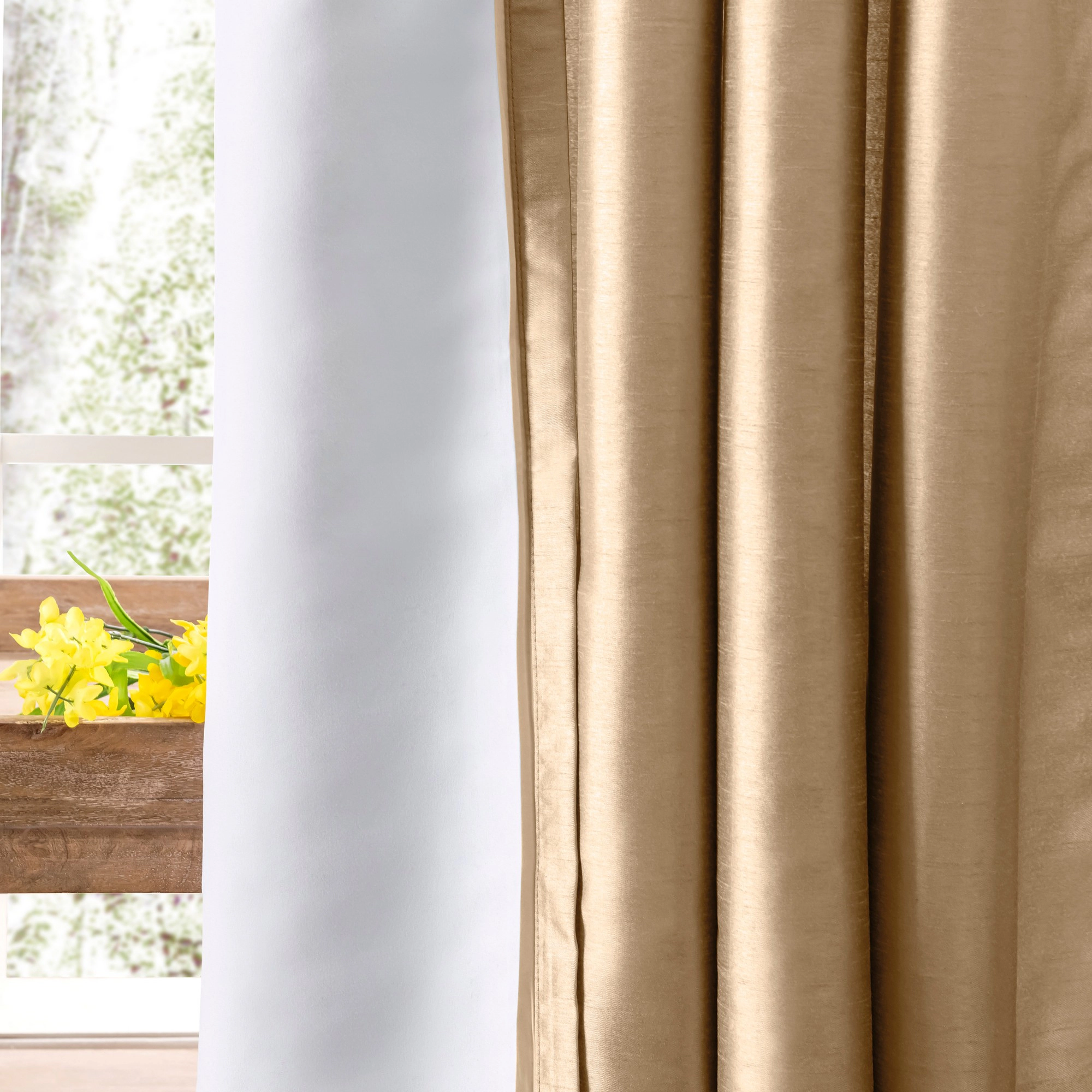 Ellis Curtain Luna Faux-Silk Rod Pocket/Back Tab Tailored Pairs - 100x96", Taupe