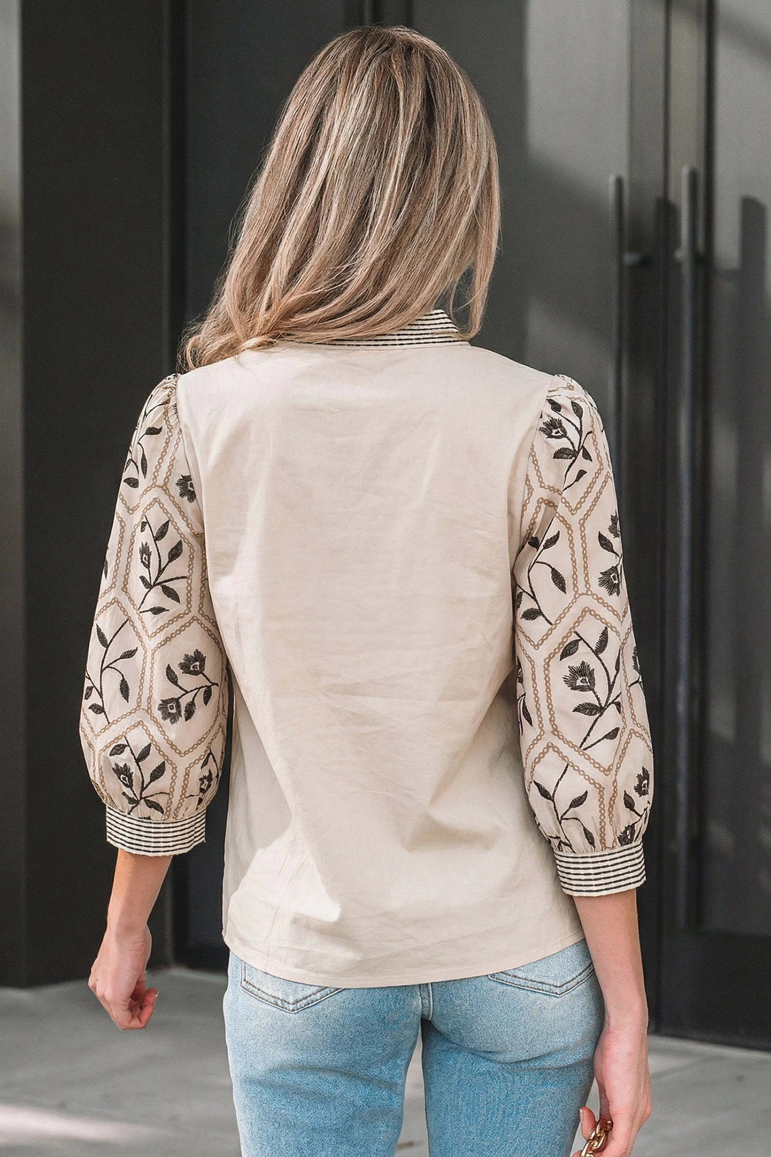 Threaded Pear Women's Micah Sleeve Contrast Patchwork Blouse