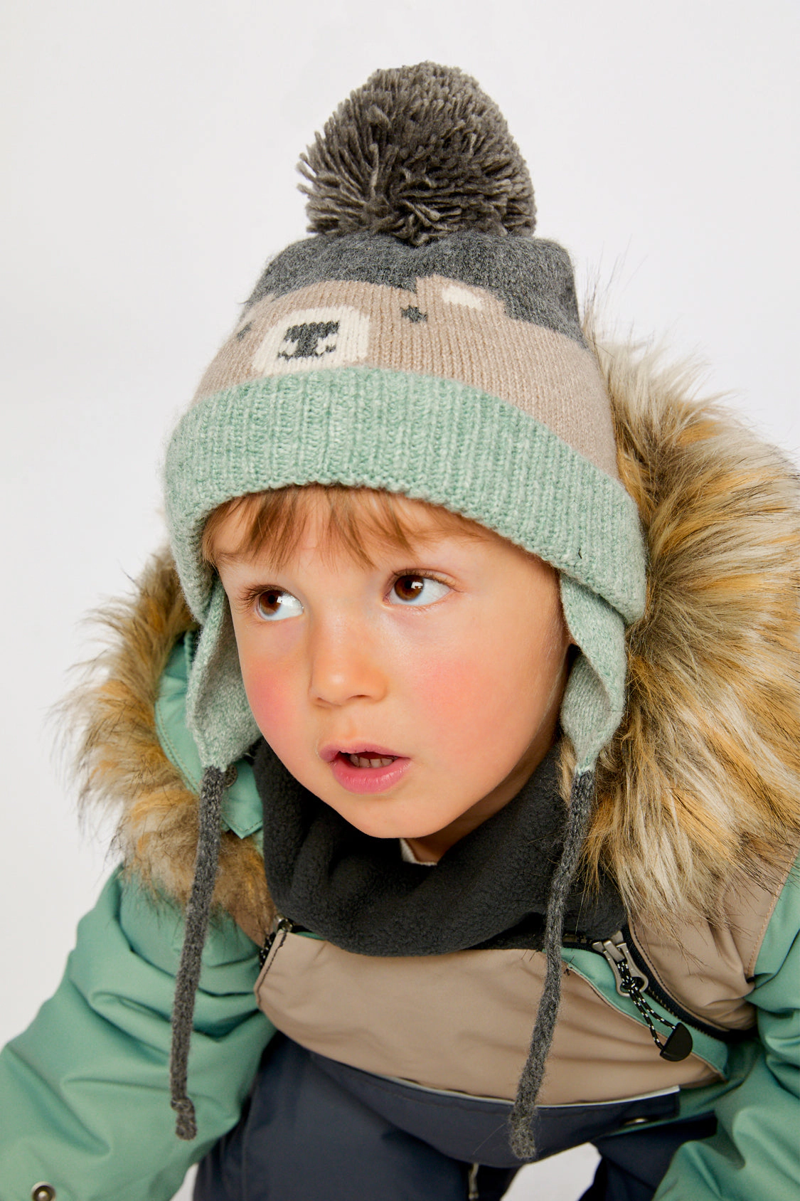 Deux par Boys Winter Knit Hat with Teddy Bear Face and Ears