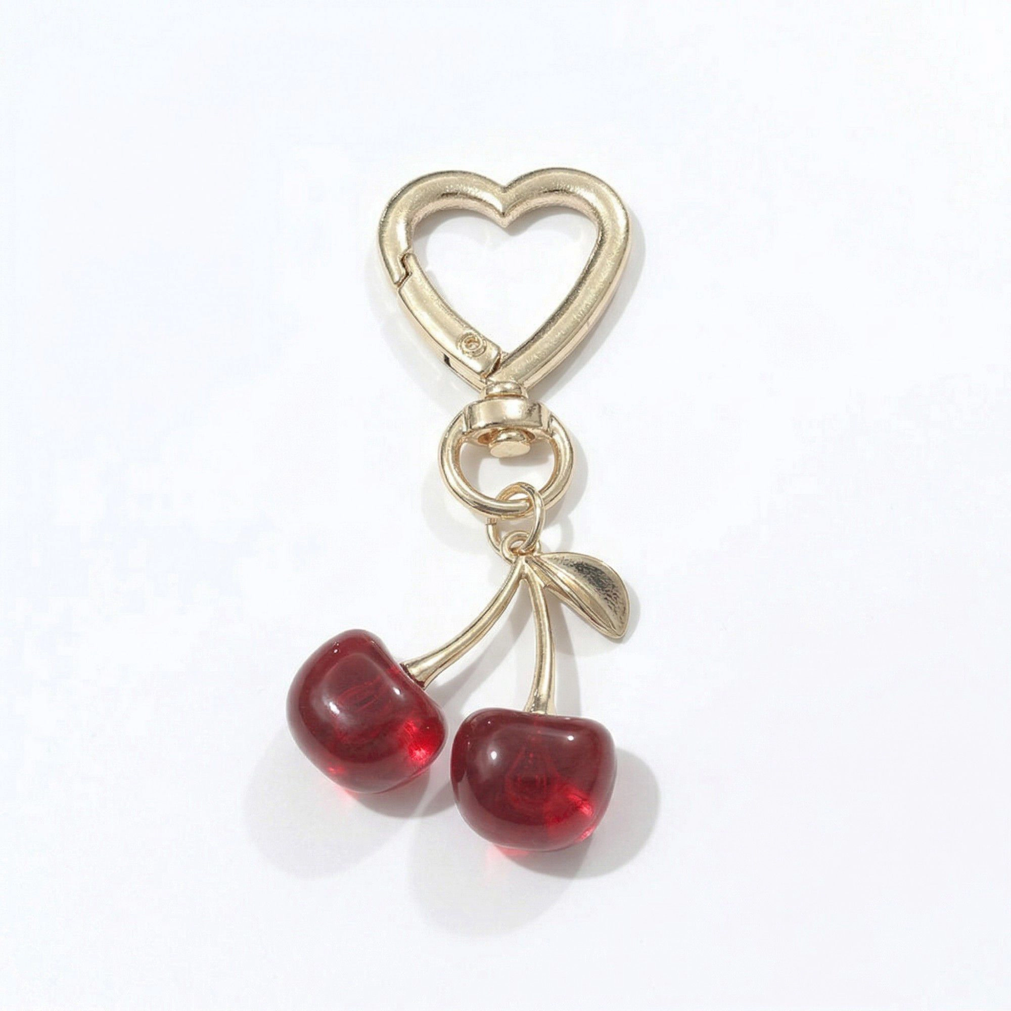 Alilang Women's 3 Pcs Cherry Charm Keychain Set with Heart Clip Decorative Bag Charm Accessory