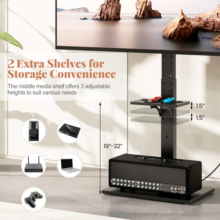 Hivvago Tilt And Height Adjustable Floor Tv Stand With Power Outlet And Adjustable Av Shelf
