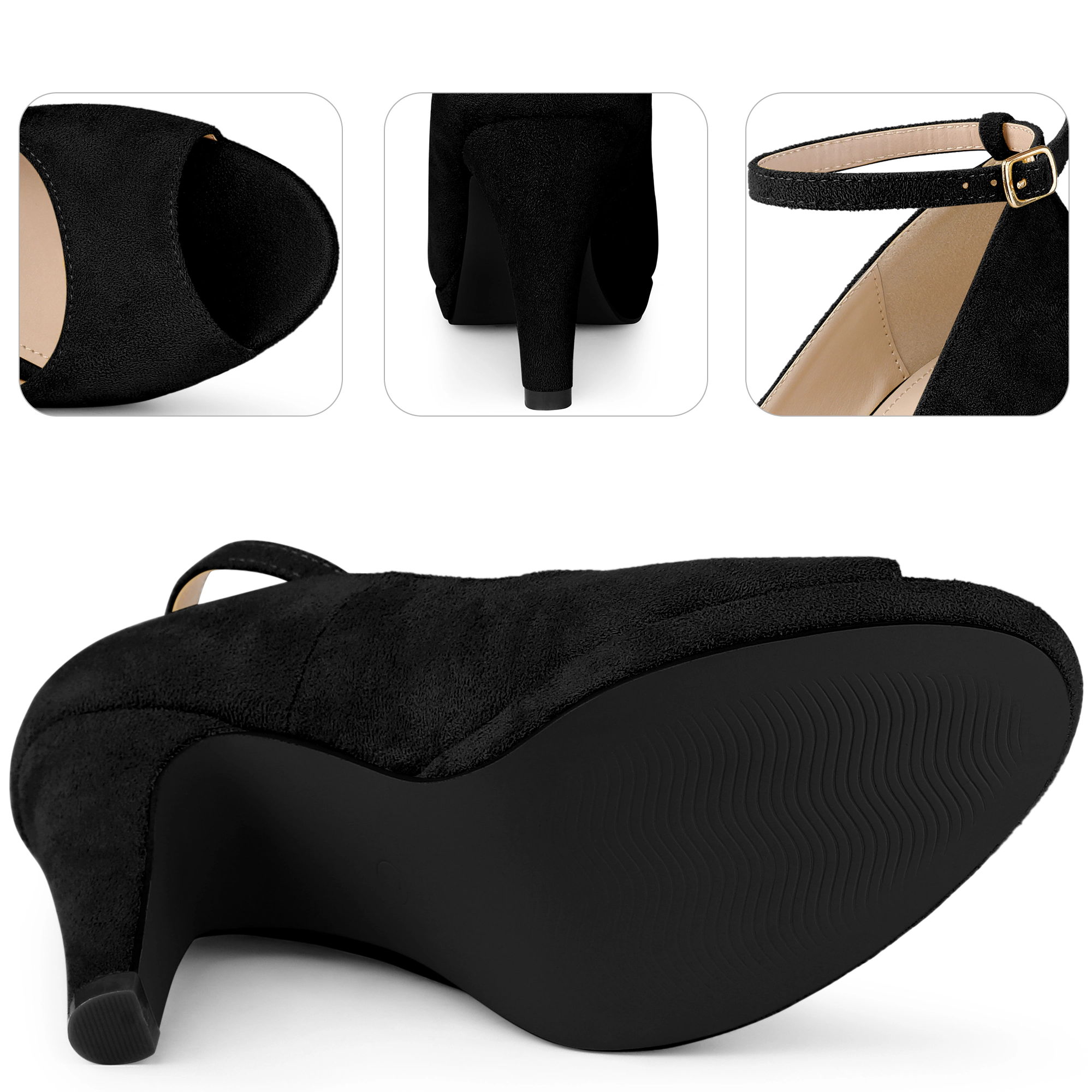 BLISSFUL STEP Women Platform Peep Toe Ankle Strap Stiletto Heel Dress Pumps Shoes