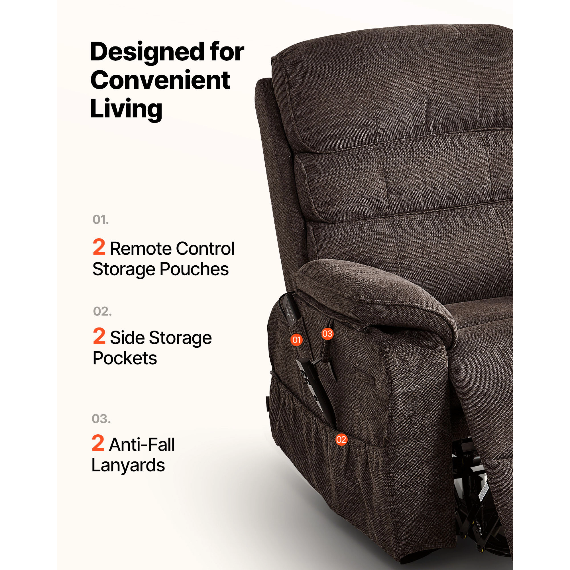 HONGGE Power Lift Recliner Chair Dual Motor Medium with Heat and Massage for Elderly Position Adjustable
