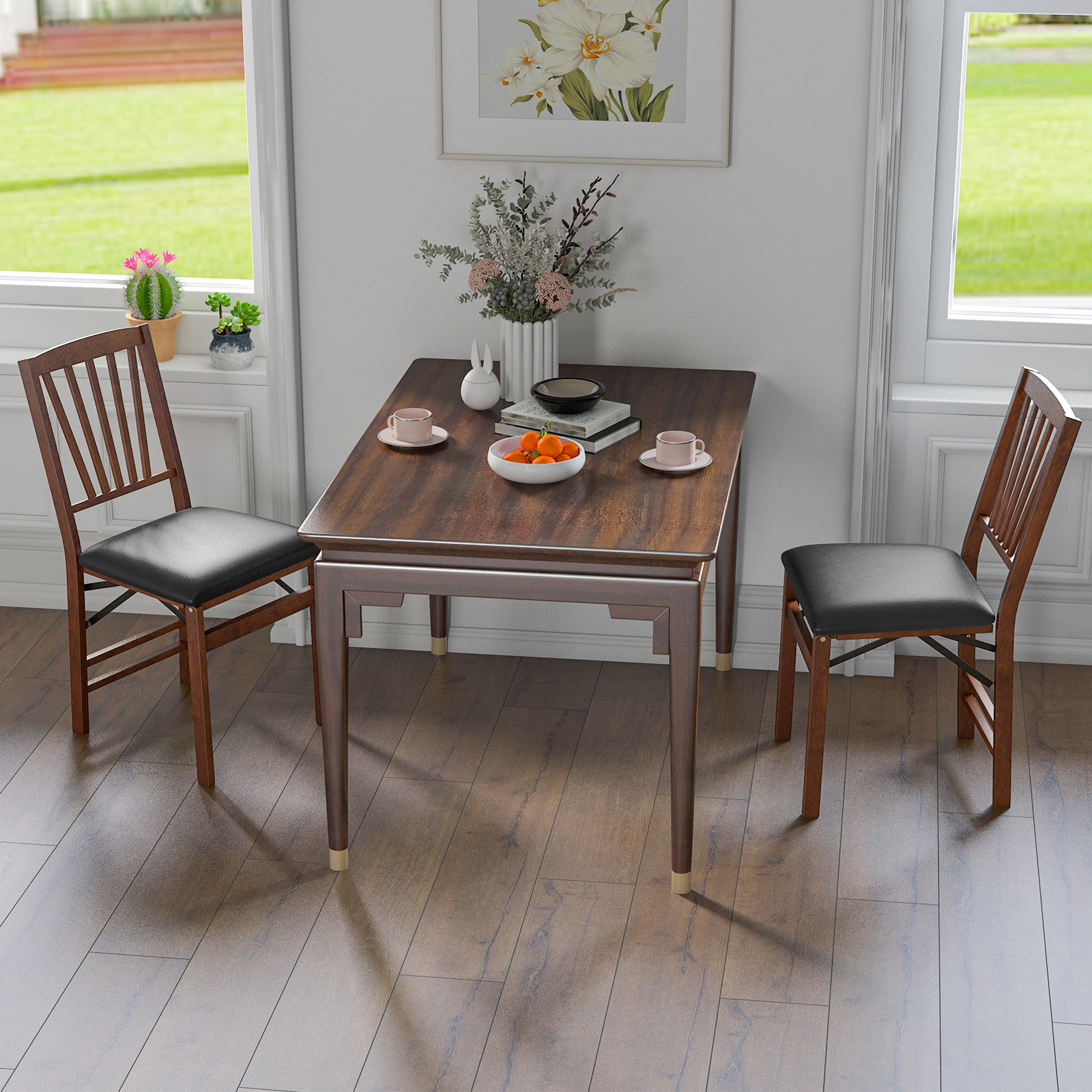 SUGIFT Folding Dining Chairs Set of 2, Brown PU Leather, Rubber Wood, 400 lb Capacity