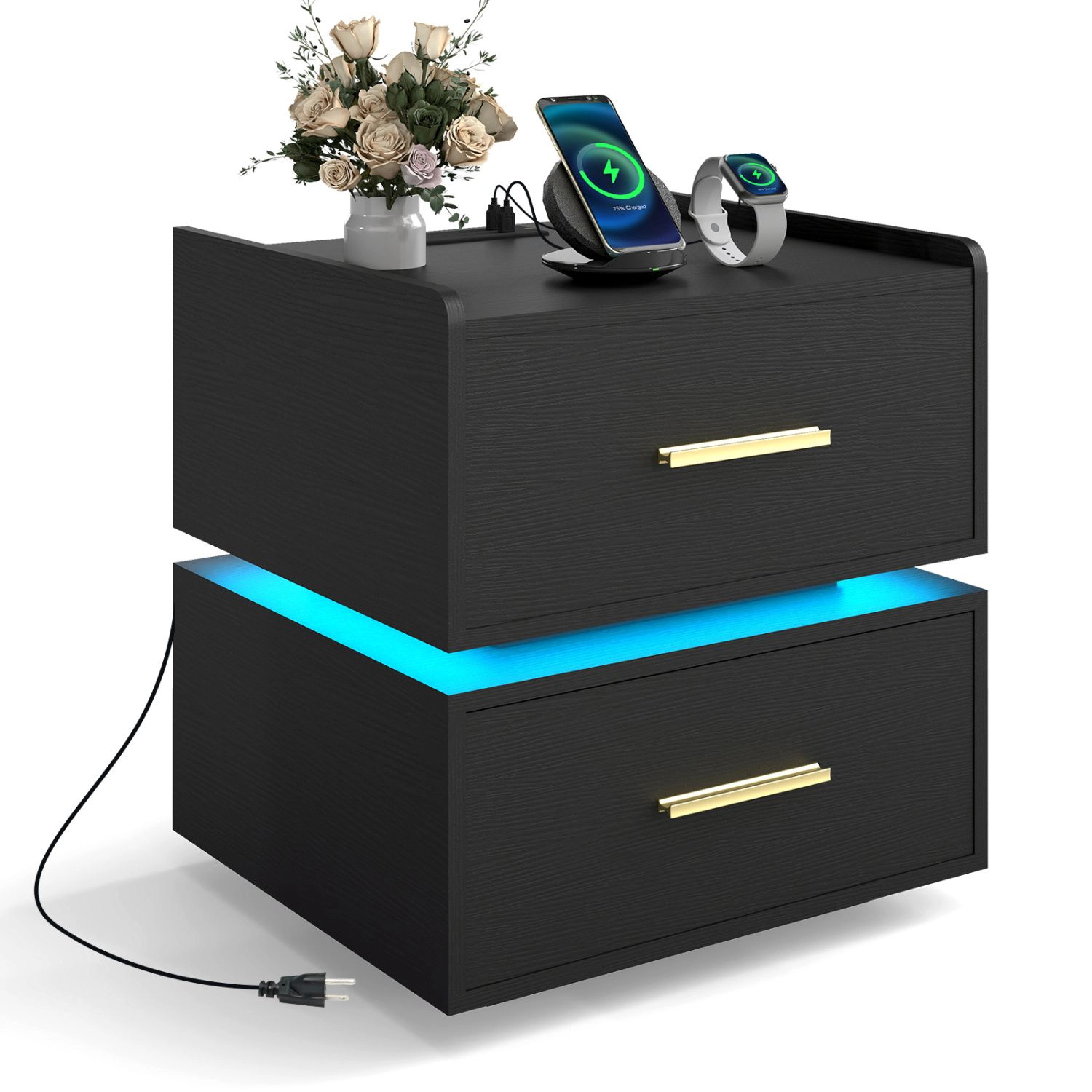 SlickBlue Nightstand with RGB LED Lights, Drawers & Metal Base