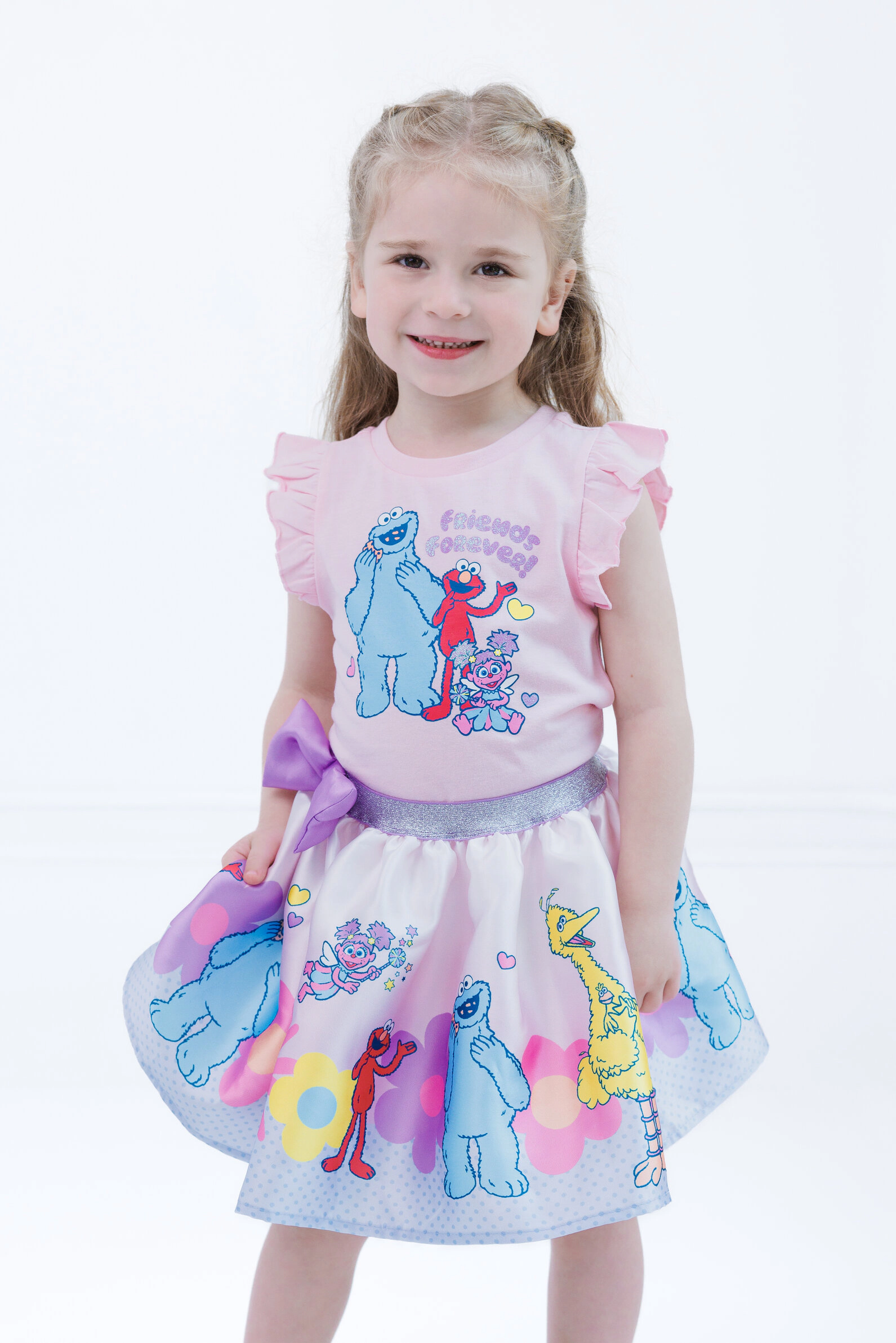 Sesame Street Girls' 2-Piece T-Shirt and Satin Skirt Set