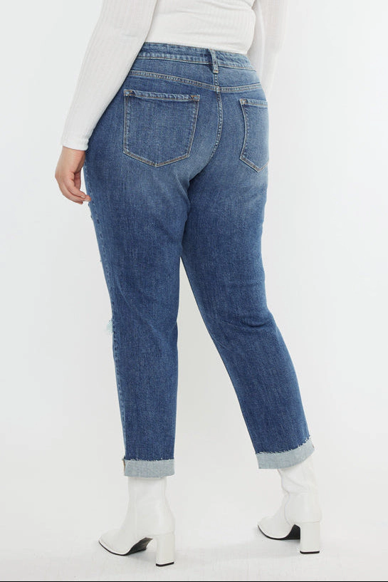Kancan Women's Plus Mid Rise Slim Boyfriend Jeans Jayleen