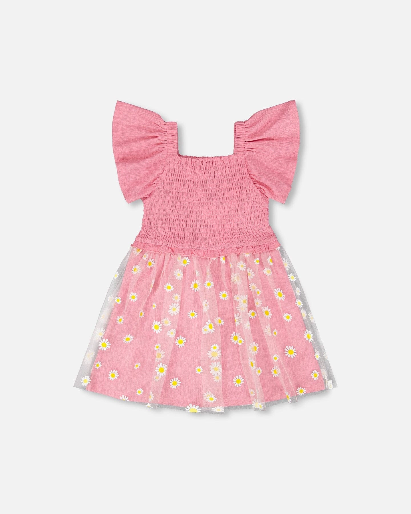 Deux par Girls Mesh and Crinkle Jersey Dress with Smocking